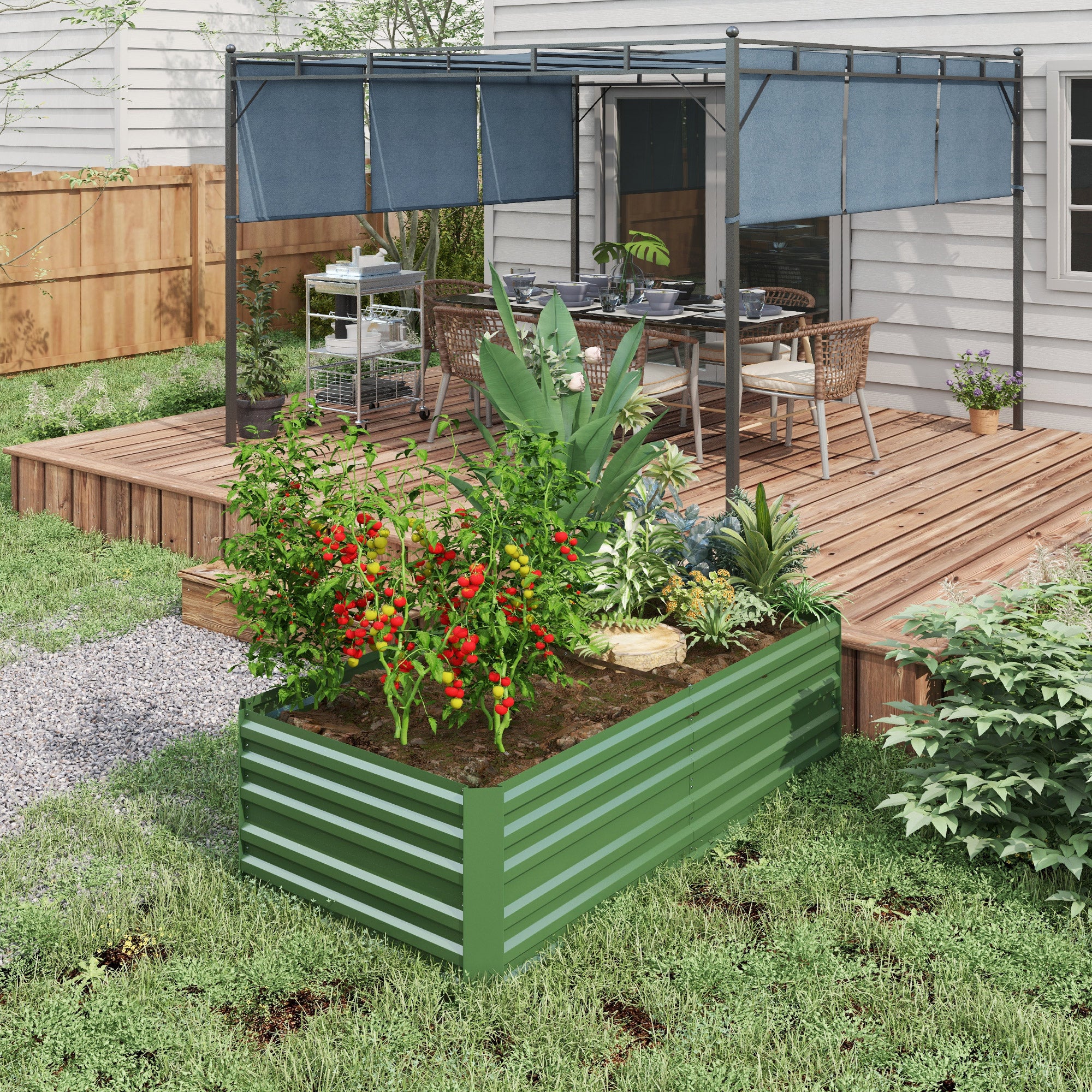 Raised Garden Bed, 6' x 3' x 2' Galvanized Steel Planters for Outdoor Plants with Multi-reinforced Rods for Vegetables, Flowers and Herbs, Green - Image 3