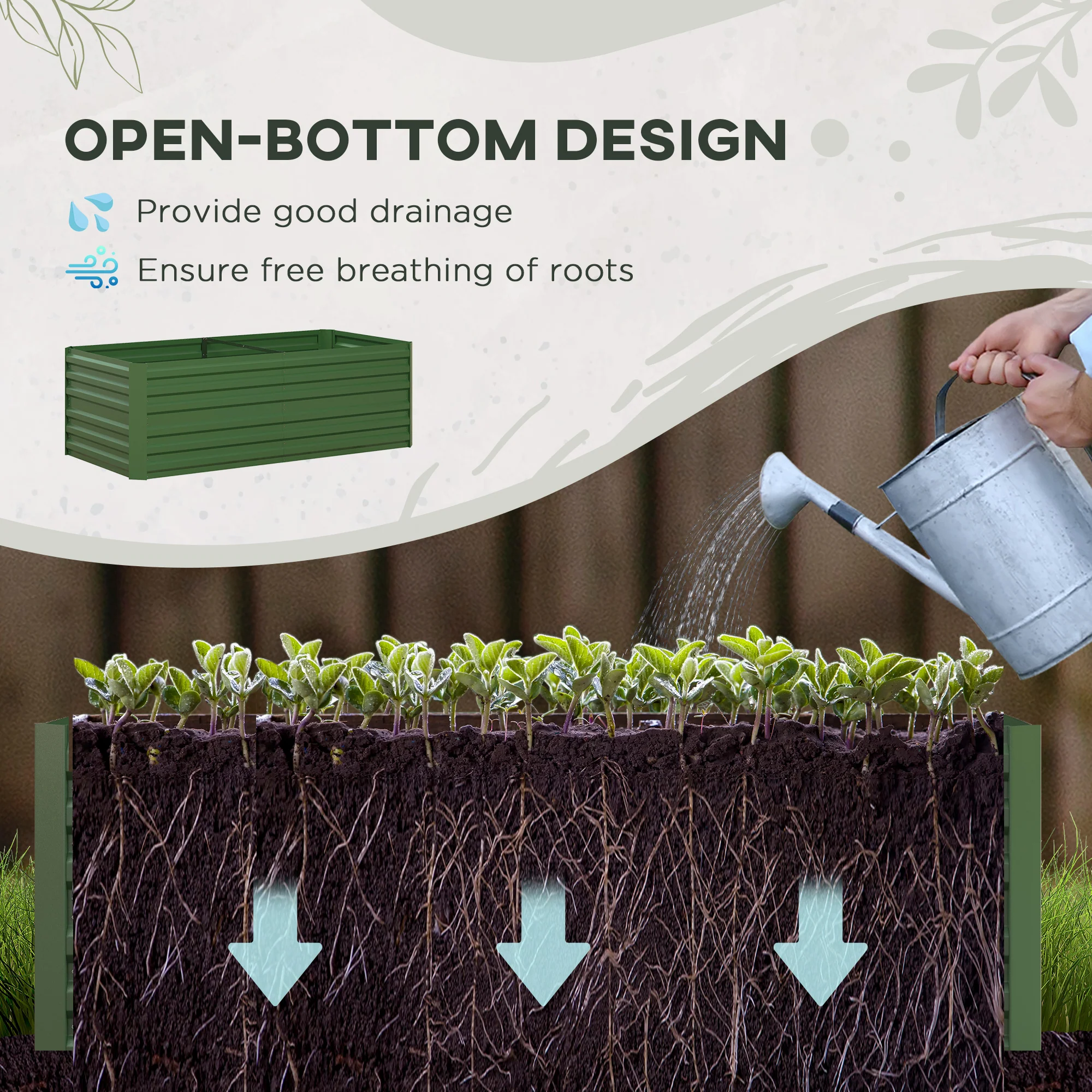 Raised Garden Bed, 6' x 3' x 2' Galvanized Steel Planters for Outdoor Plants with Multi-reinforced Rods for Vegetables, Flowers and Herbs, Green - Image 6