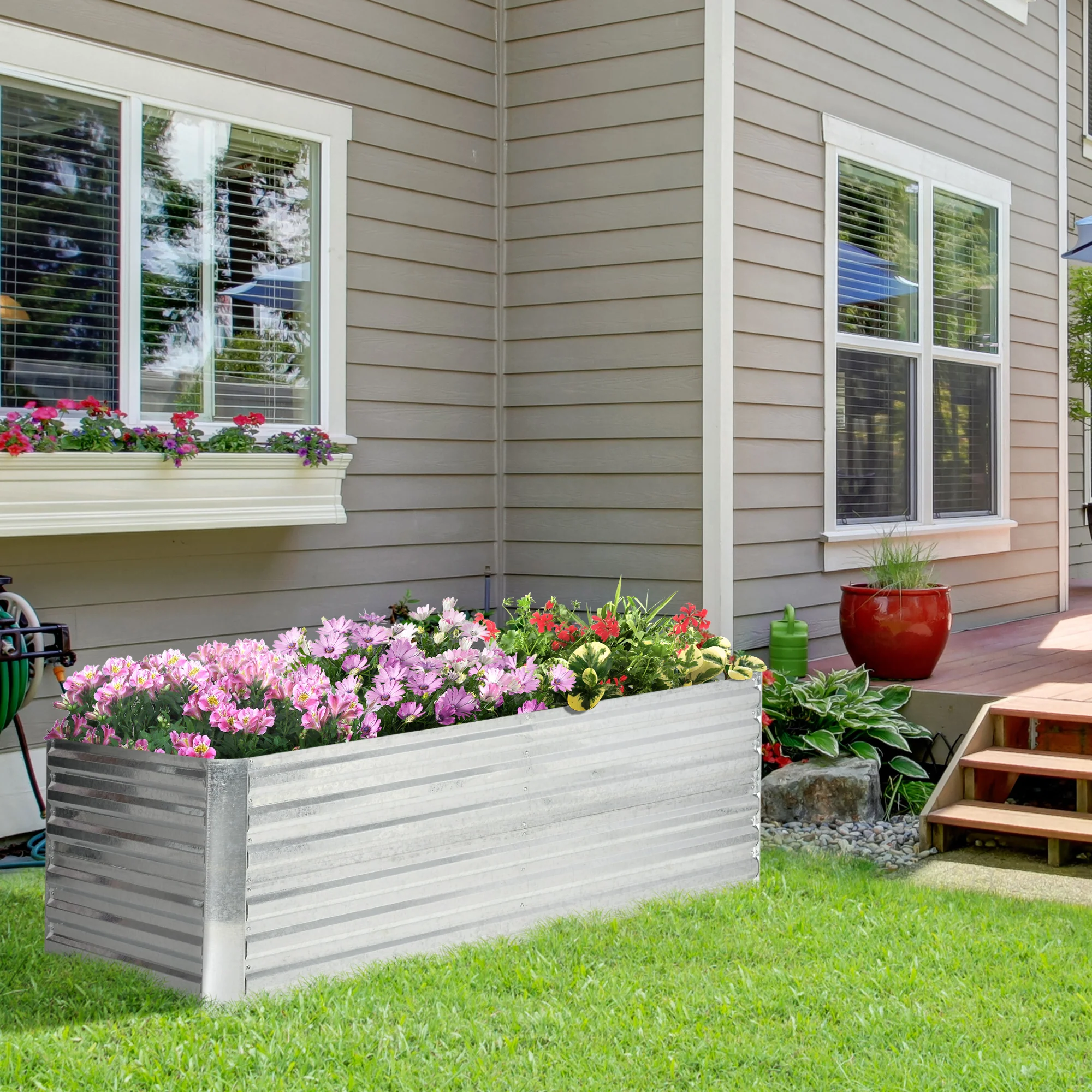 Raised Garden Bed, 6' x 3' x 2' Galvanized Steel Planters for Outdoor Plants with Multi-reinforced Rods for Vegetables, Flowers and Herbs, Silver - Image 3