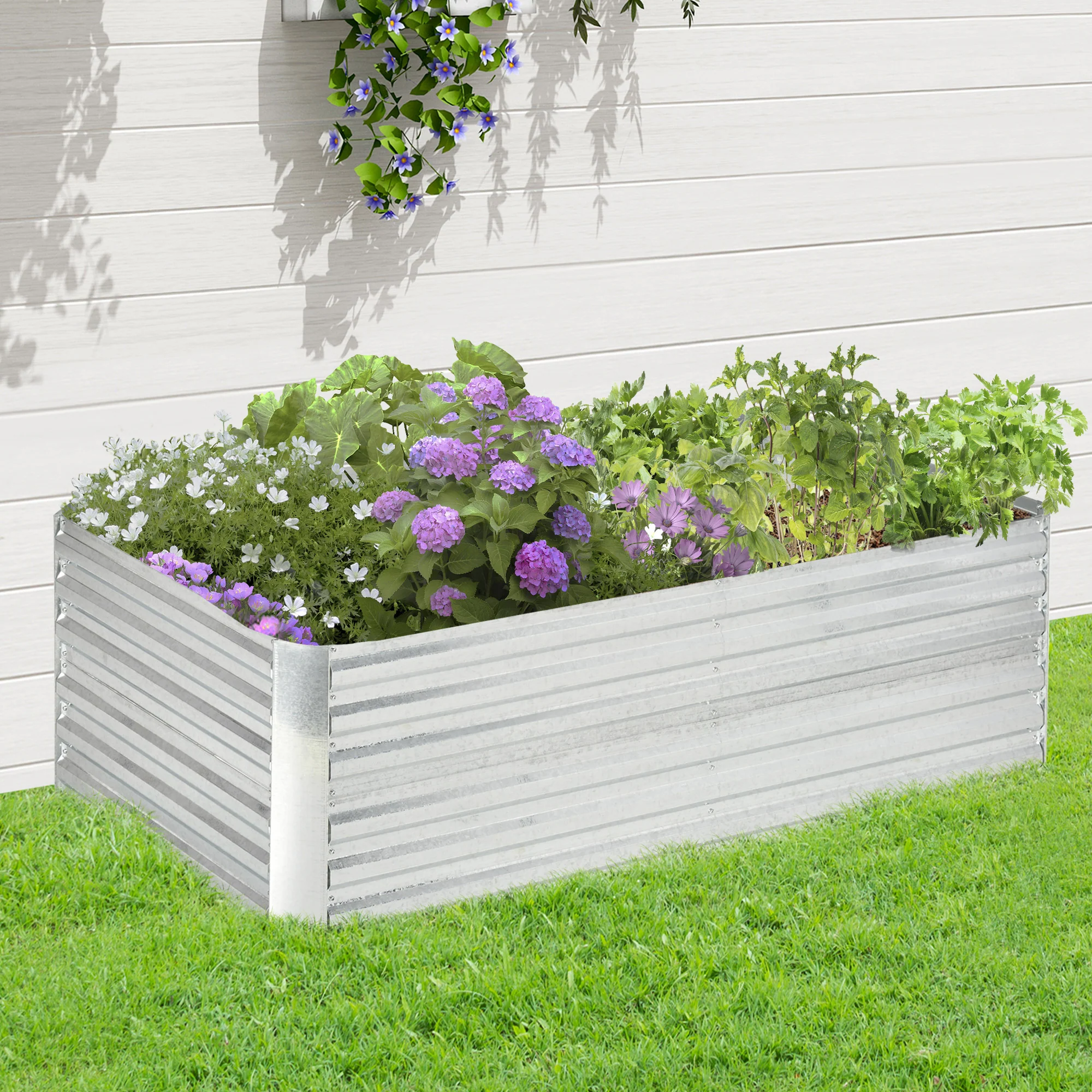 Raised Garden Bed, 6' x 3' x 2' Galvanized Steel Planters for Outdoor Plants with Multi-reinforced Rods for Vegetables, Flowers and Herbs, Silver - Image 4
