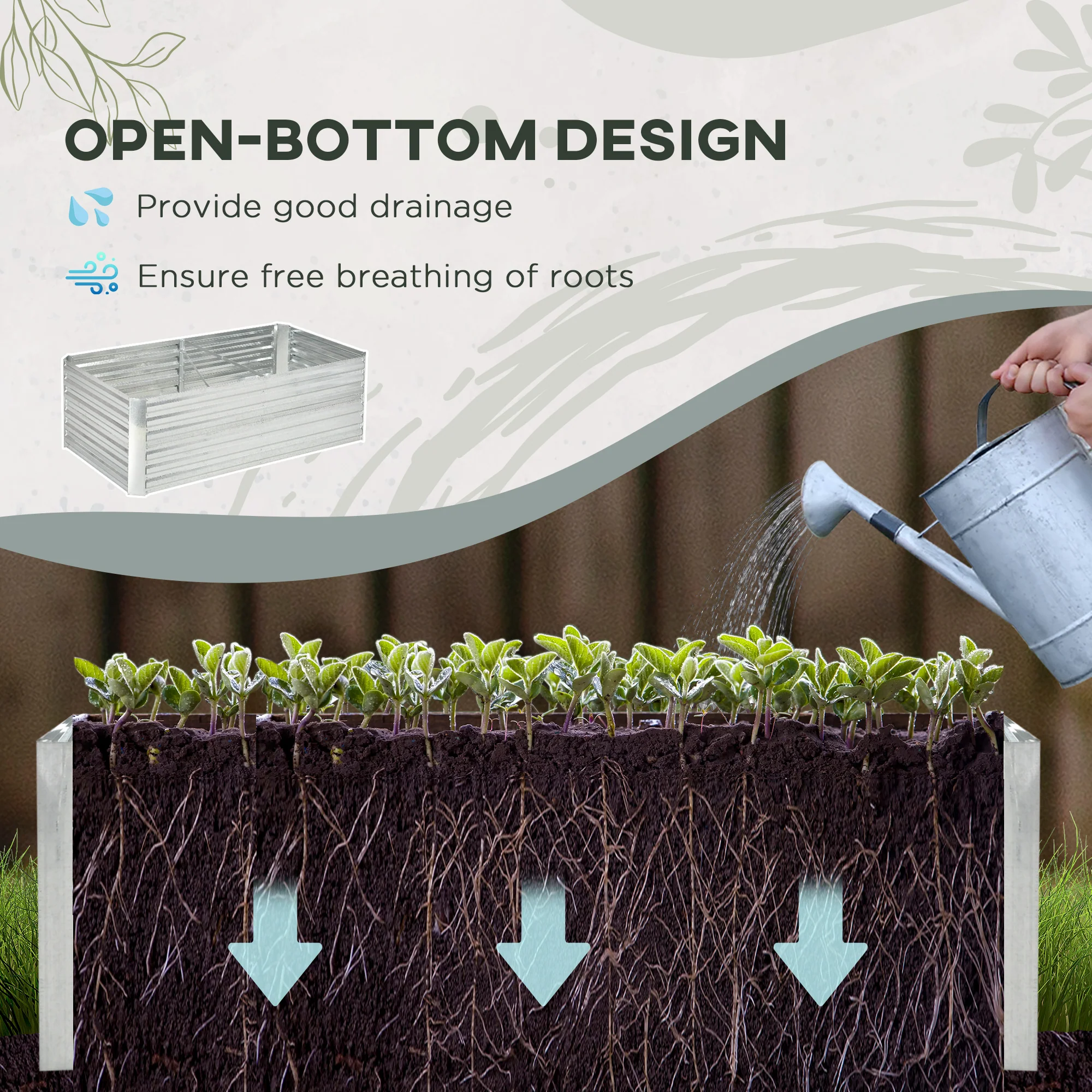 Raised Garden Bed, 6' x 3' x 2' Galvanized Steel Planters for Outdoor Plants with Multi-reinforced Rods for Vegetables, Flowers and Herbs, Silver - Image 6