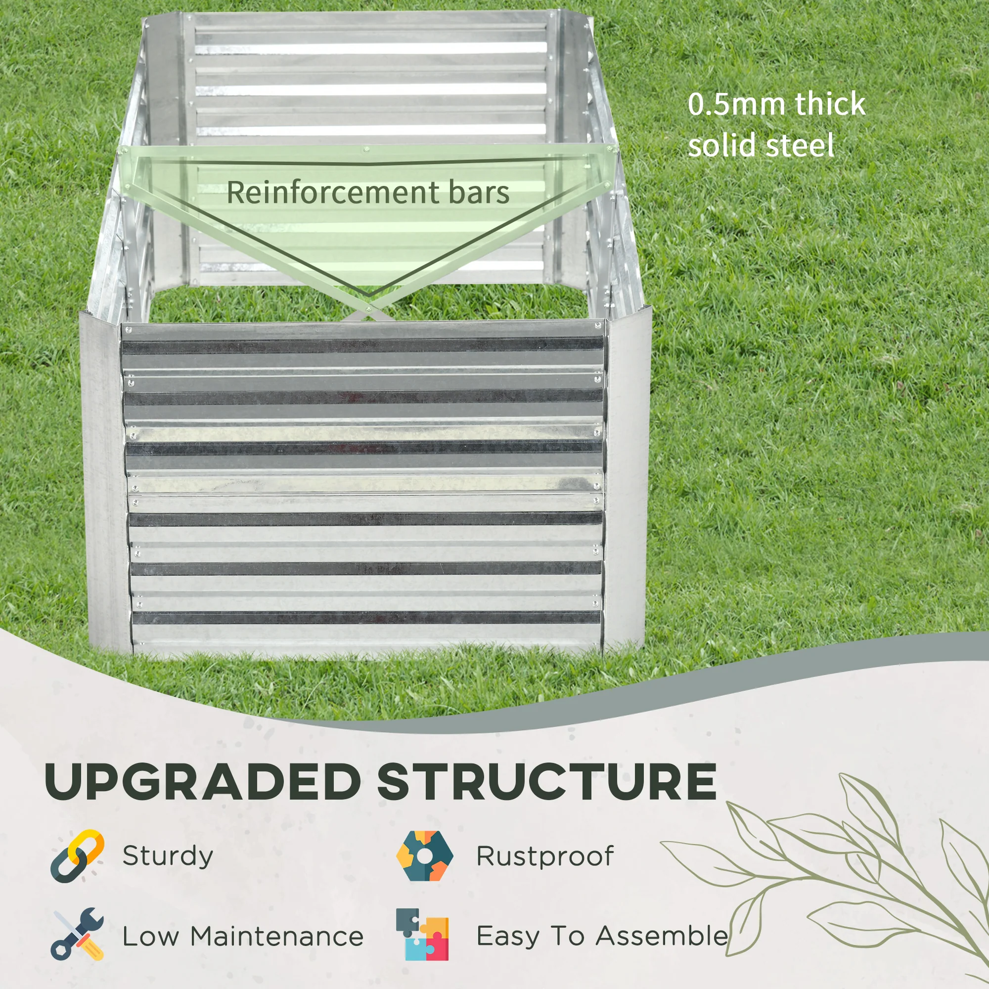 Raised Garden Bed, 6' x 3' x 2' Galvanized Steel Planters for Outdoor Plants with Multi-reinforced Rods for Vegetables, Flowers and Herbs, Silver - Image 7