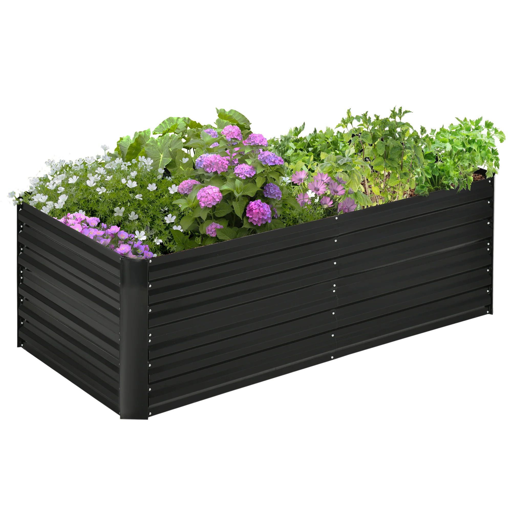 Raised Garden Bed, 6' x 3' x 2' Galvanized Steel Planters for Outdoor Plants with Multi-reinforced Rods for Vegetables, Flowers and Herbs, Black - Image 2