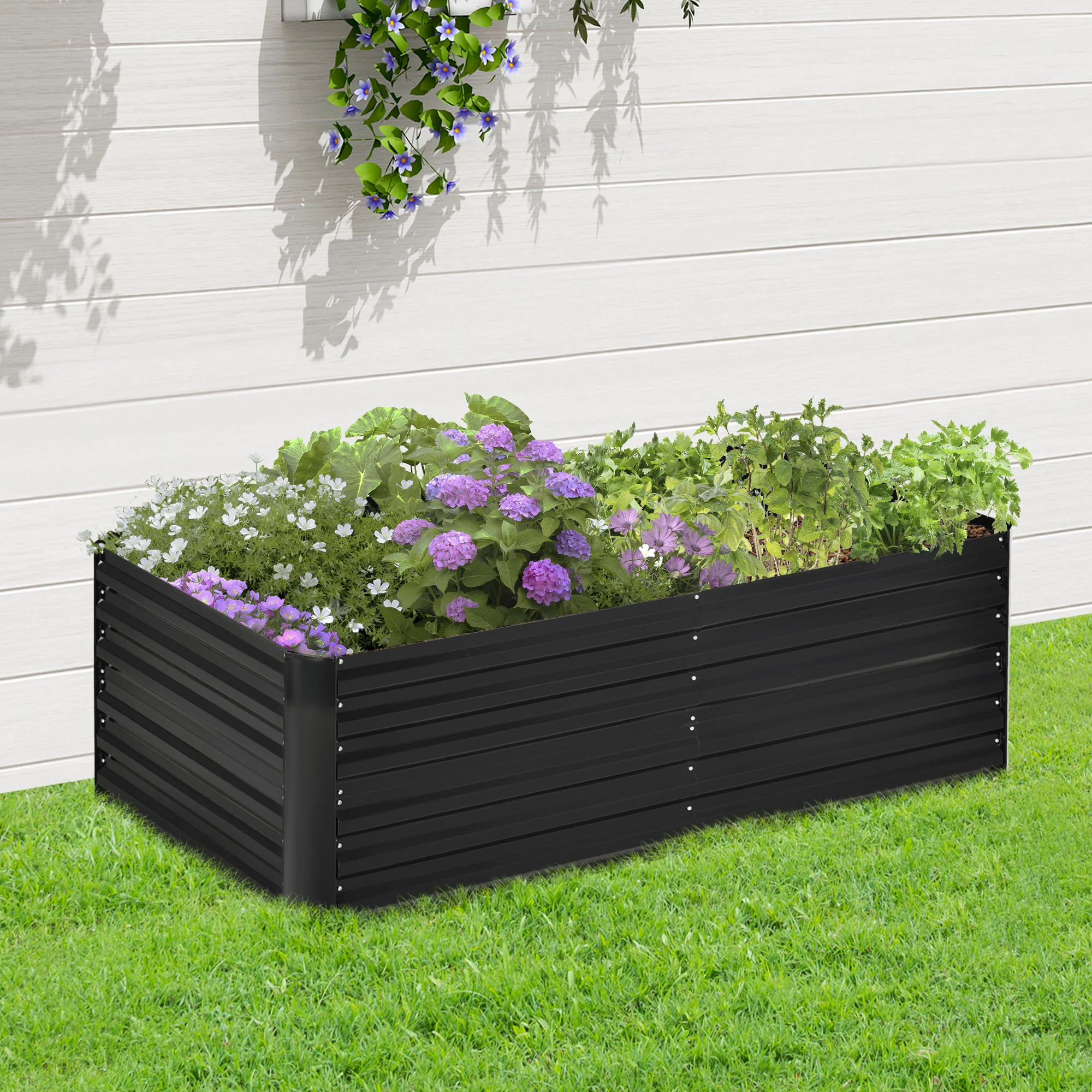 Raised Garden Bed, 6' x 3' x 2' Galvanized Steel Planters for Outdoor Plants with Multi-reinforced Rods for Vegetables, Flowers and Herbs, Black - Image 4