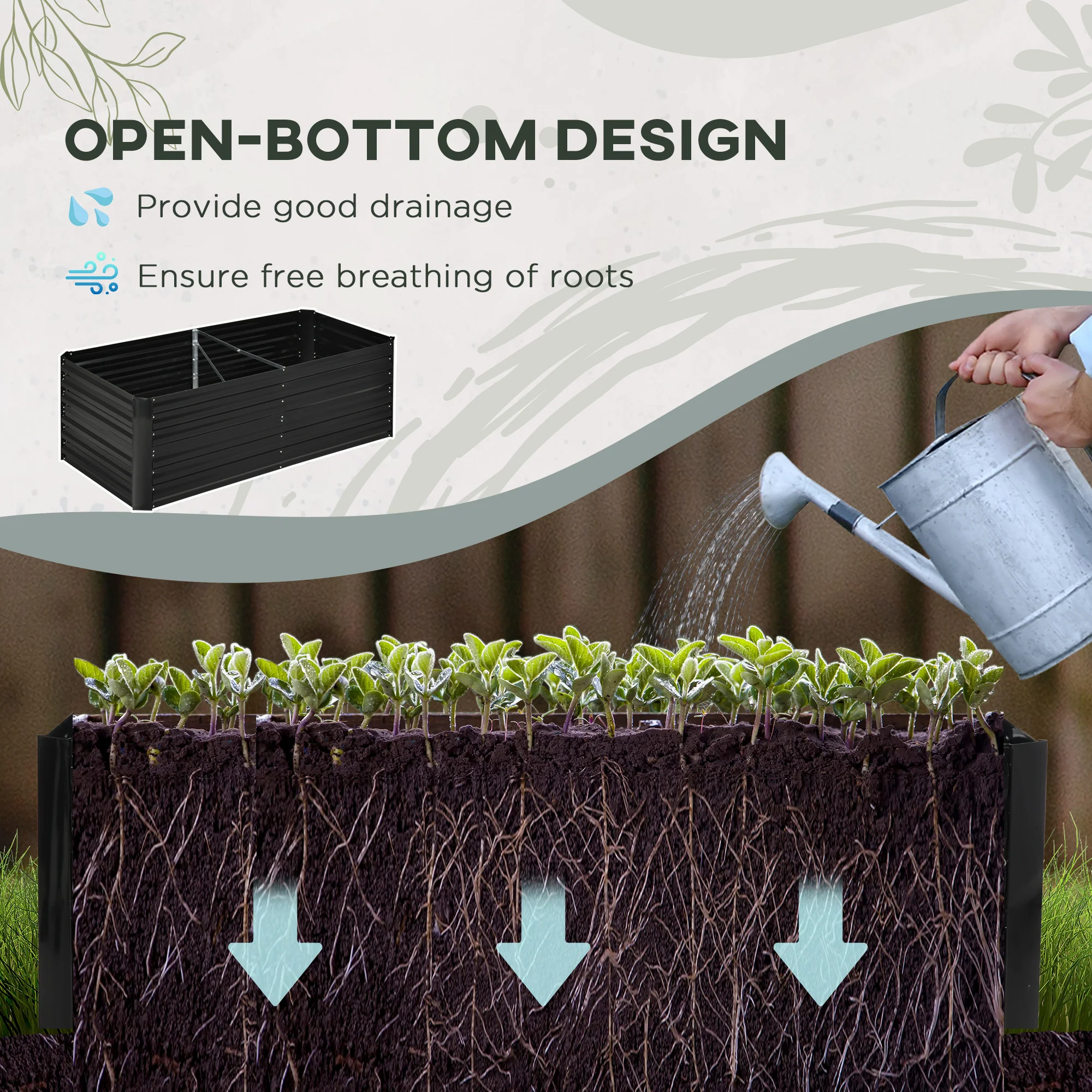 Raised Garden Bed, 6' x 3' x 2' Galvanized Steel Planters for Outdoor Plants with Multi-reinforced Rods for Vegetables, Flowers and Herbs, Black - Image 6