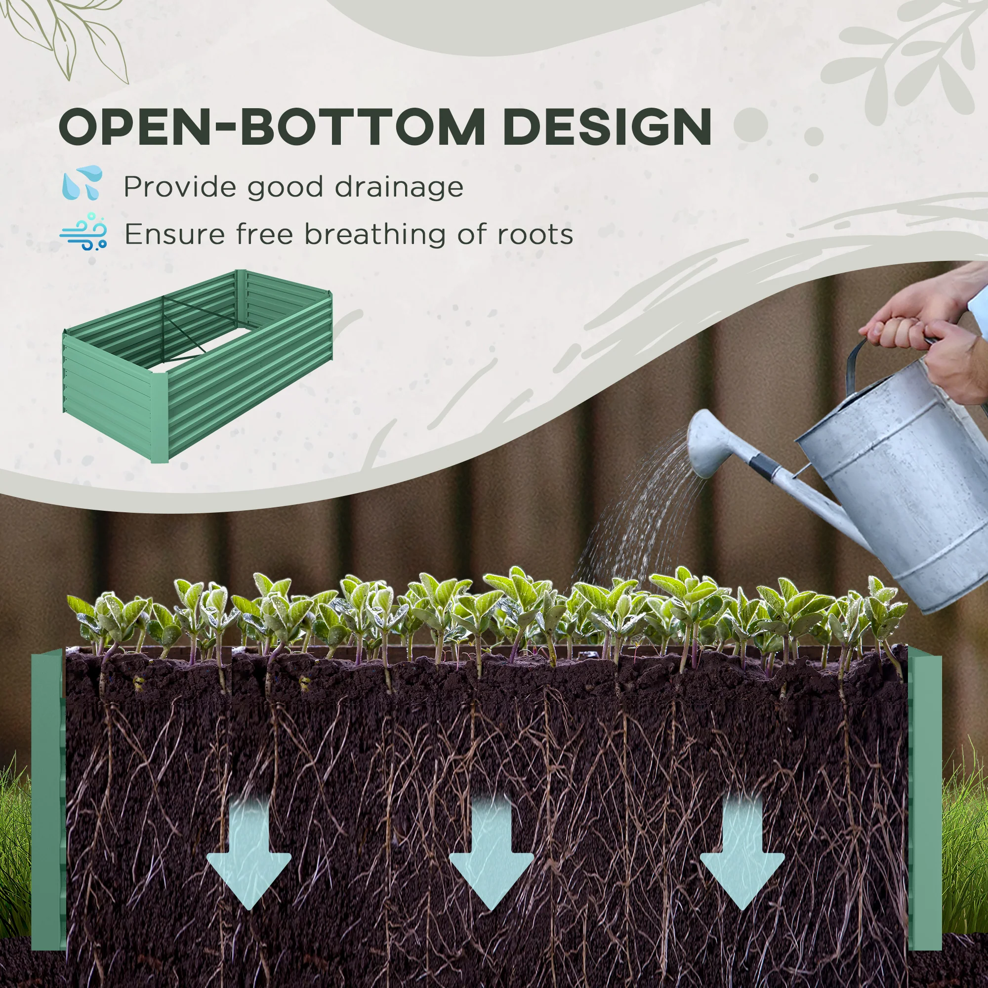 Raised Garden Bed, 6' x 3' x 2' Galvanized Steel Planters for Outdoor Plants with Multi-reinforced Rods for Vegetables, Flowers and Herbs, Light Green - Image 6