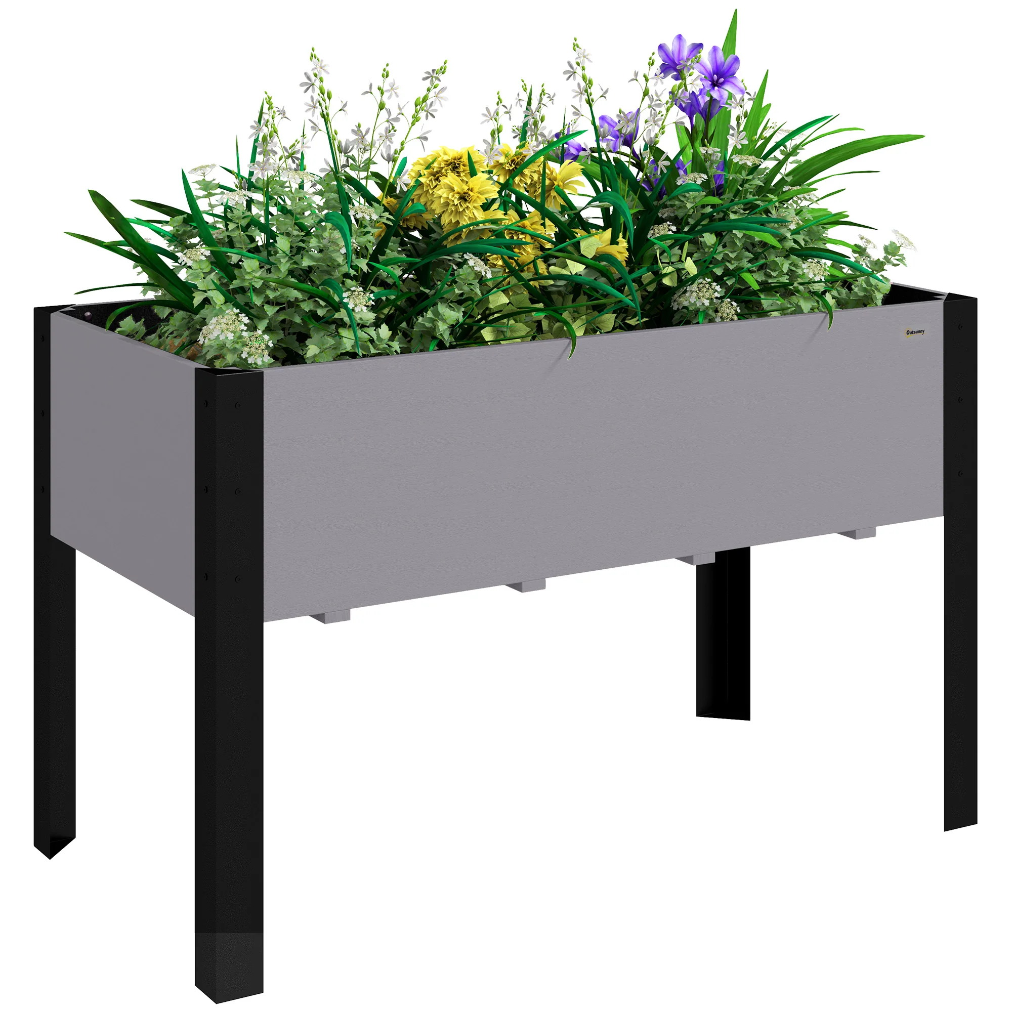 47" x 24" x 29" Raised Garden Bed with Metal Frame & Wooden Planter, Grey