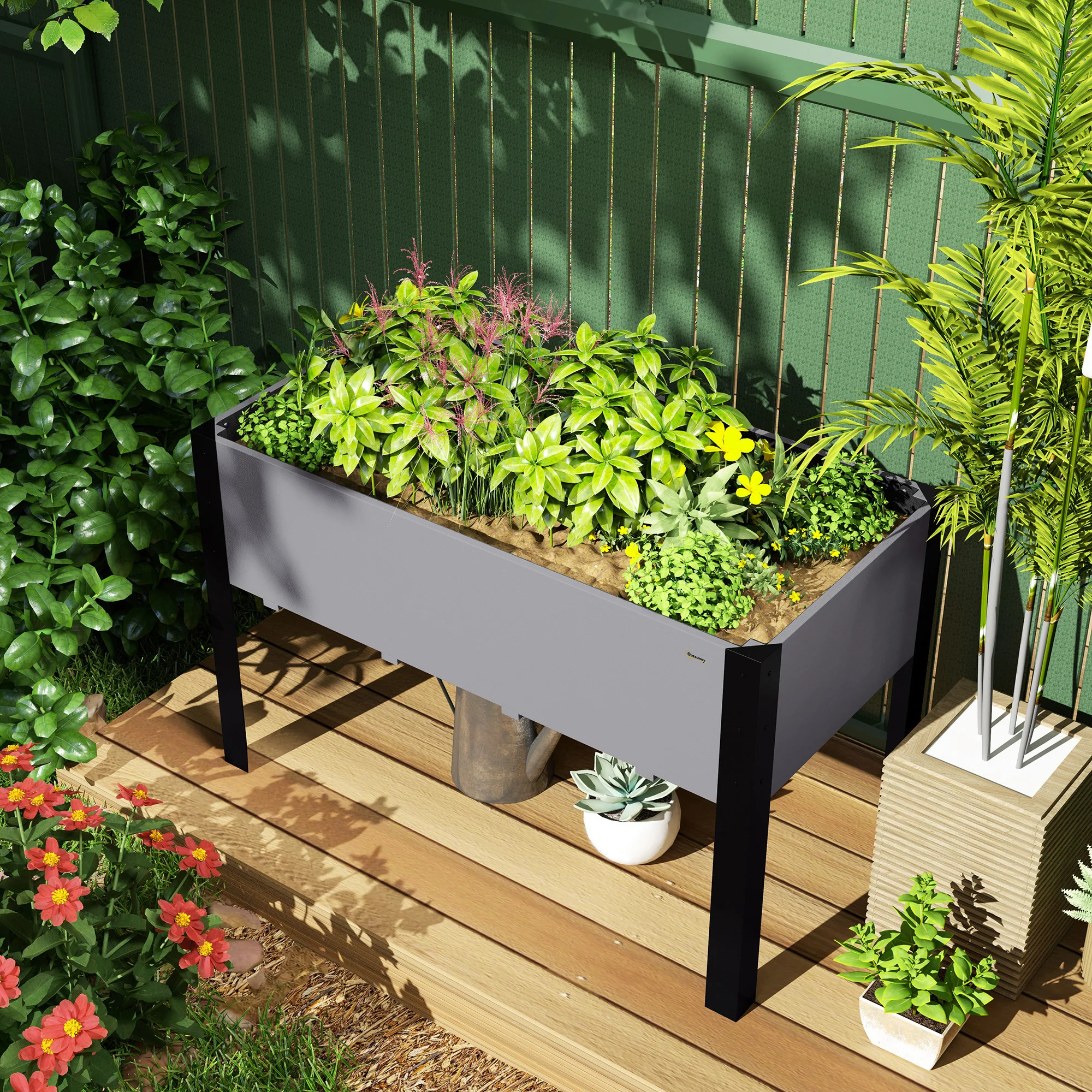 47" x 24" x 29" Raised Garden Bed with Metal Frame & Wooden Planter, Grey - Image 10