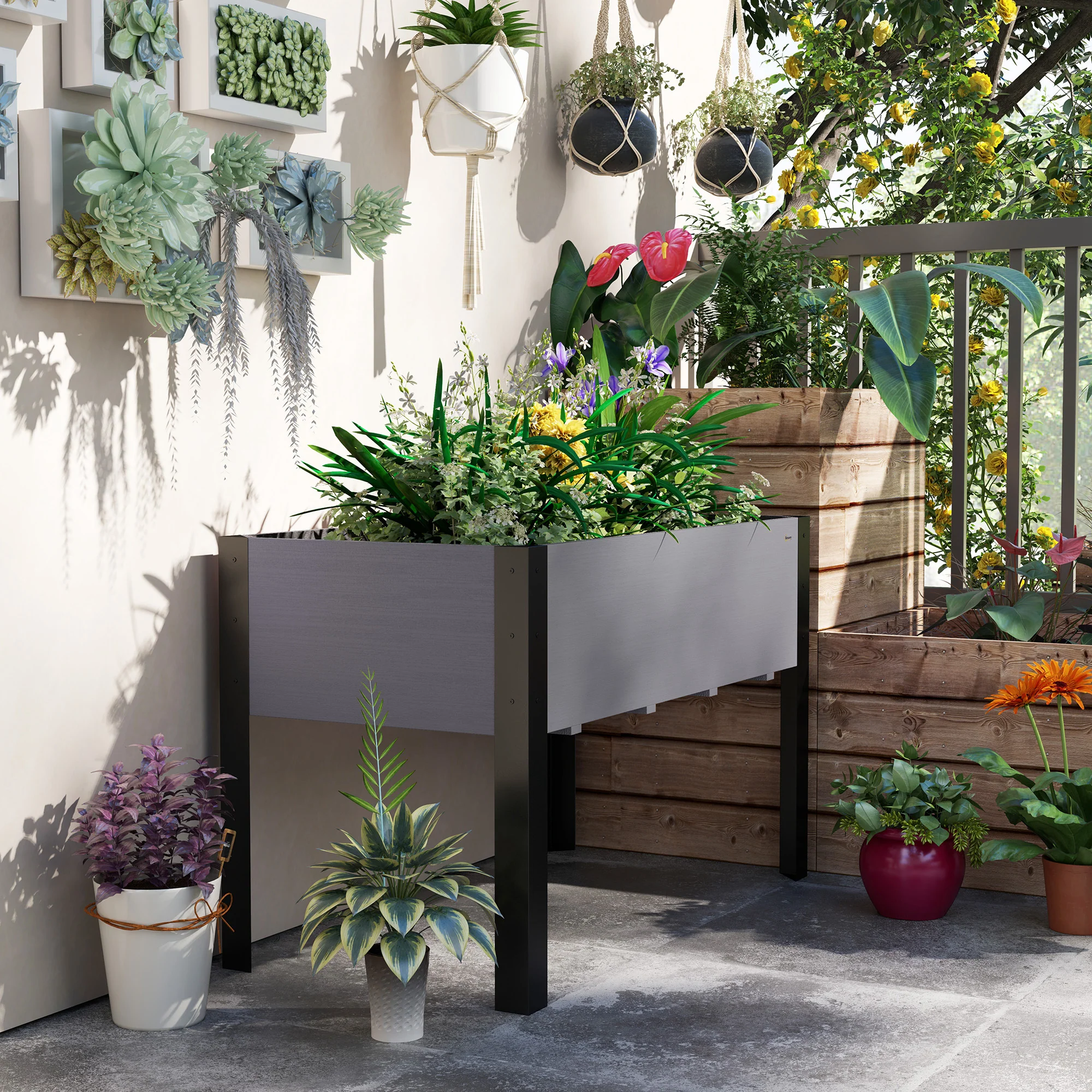 47" x 24" x 29" Raised Garden Bed with Metal Frame & Wooden Planter, Grey - Image 11