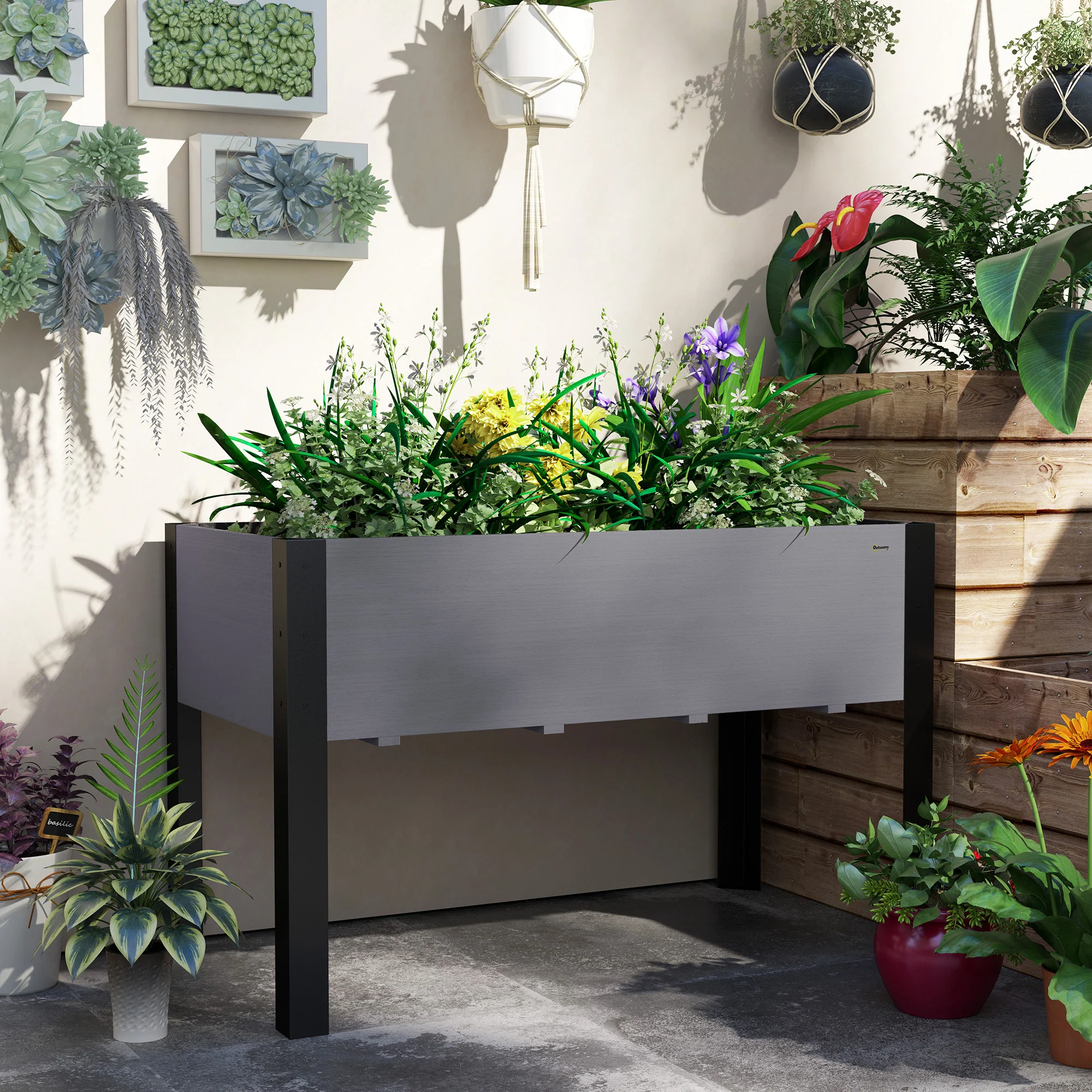 47" x 24" x 29" Raised Garden Bed with Metal Frame & Wooden Planter, Grey - Image 3
