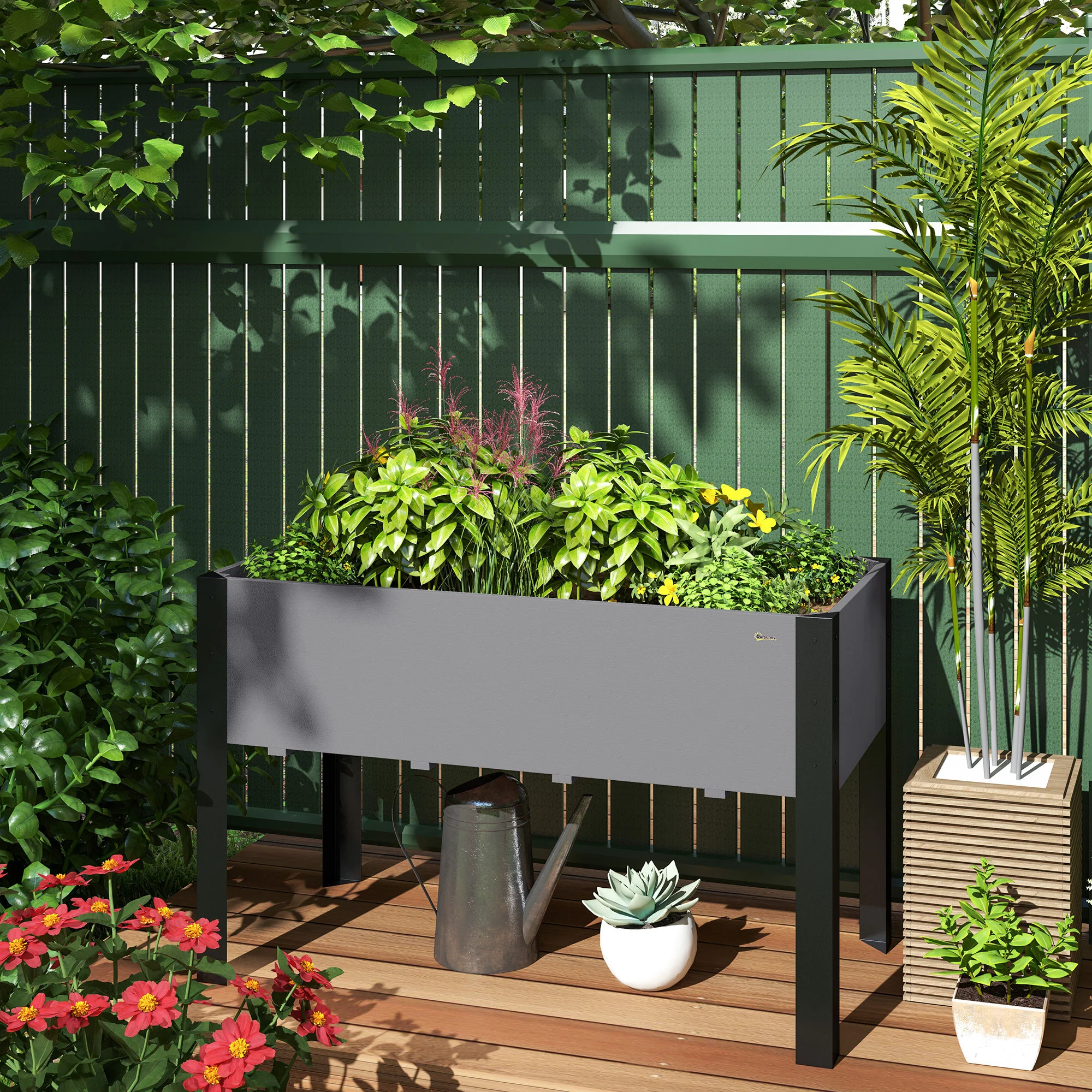 47" x 24" x 29" Raised Garden Bed with Metal Frame & Wooden Planter, Grey - Image 4