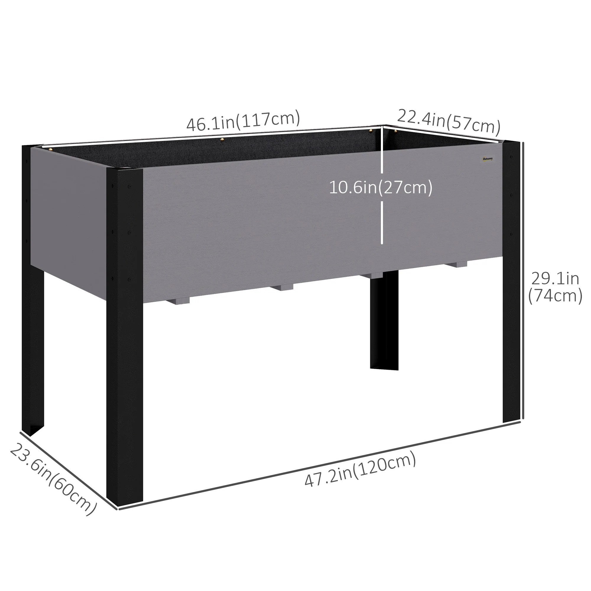 47" x 24" x 29" Raised Garden Bed with Metal Frame & Wooden Planter, Grey - Image 5