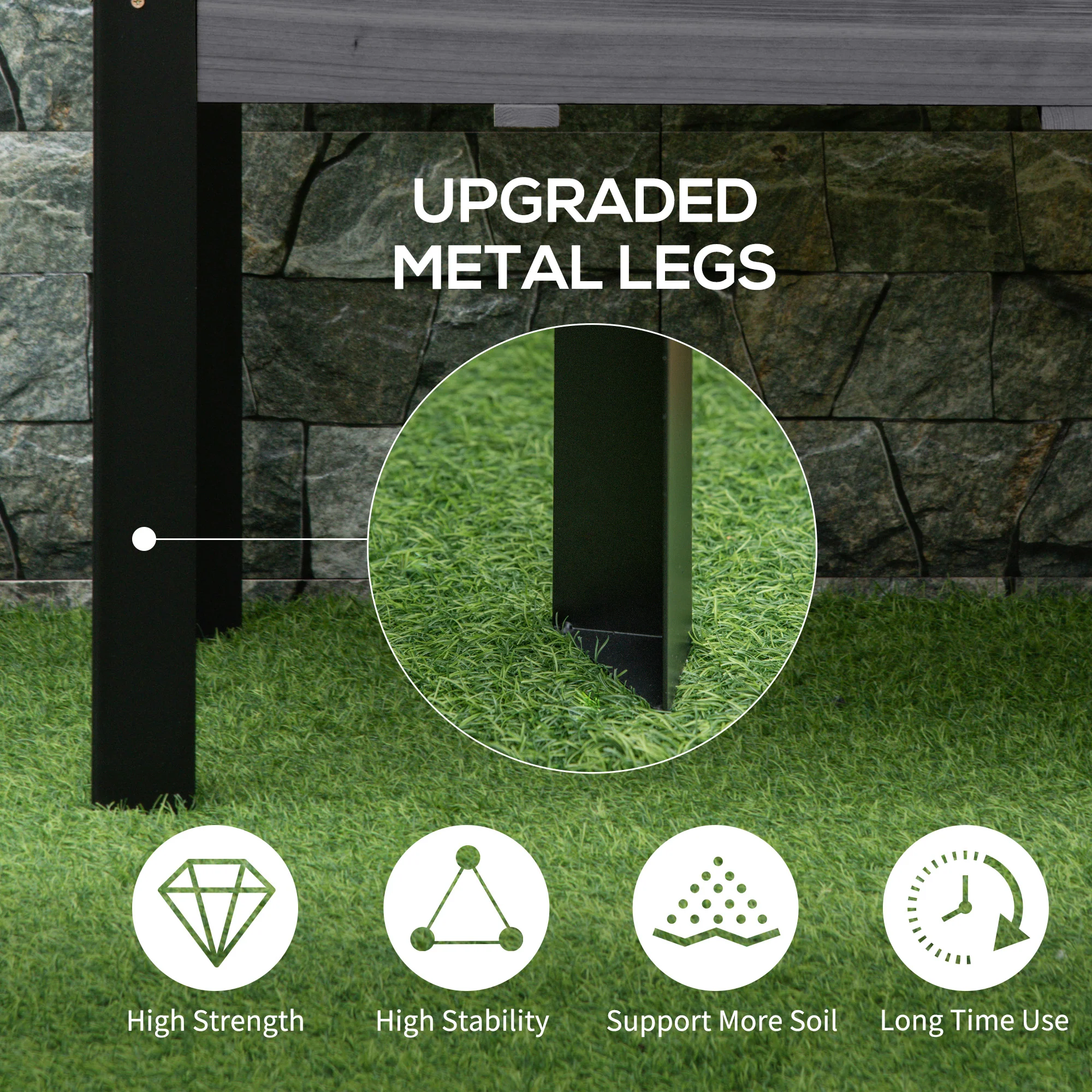 47" x 24" x 29" Raised Garden Bed with Metal Frame & Wooden Planter, Grey - Image 6