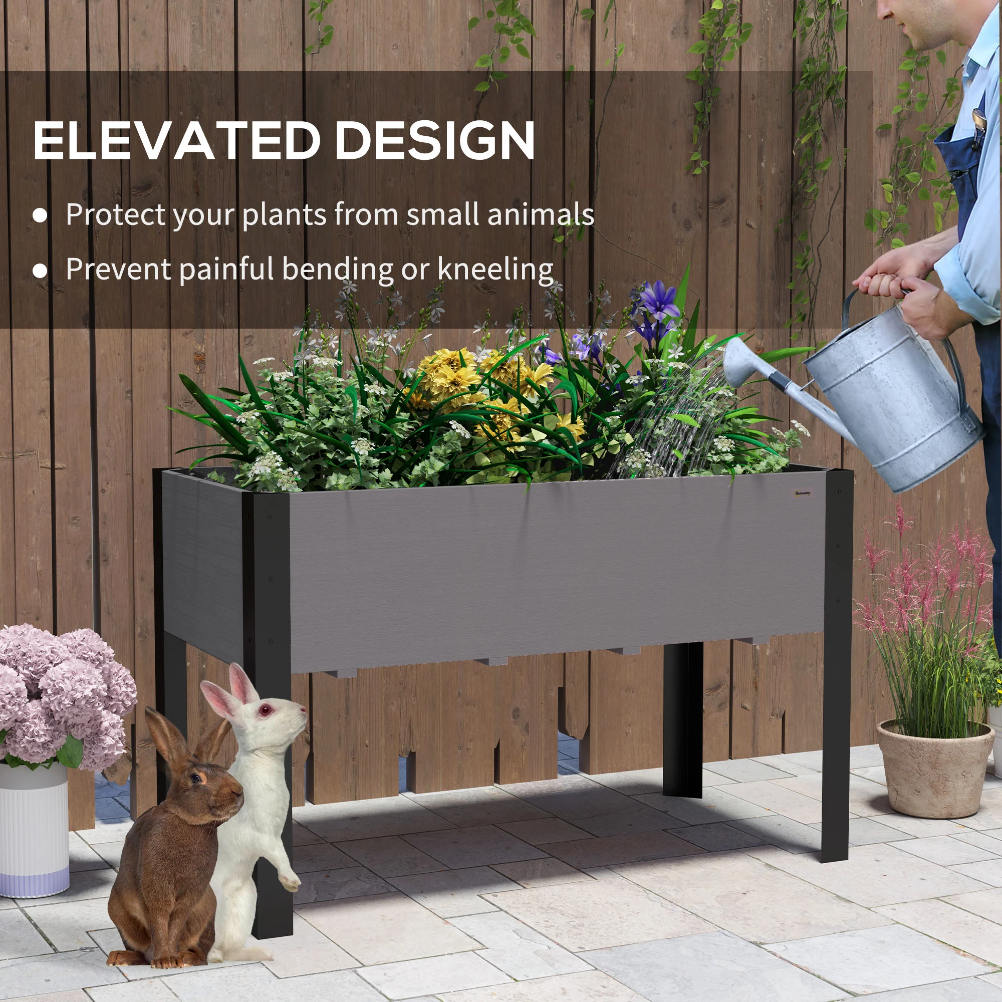 47" x 24" x 29" Raised Garden Bed with Metal Frame & Wooden Planter, Grey - Image 9