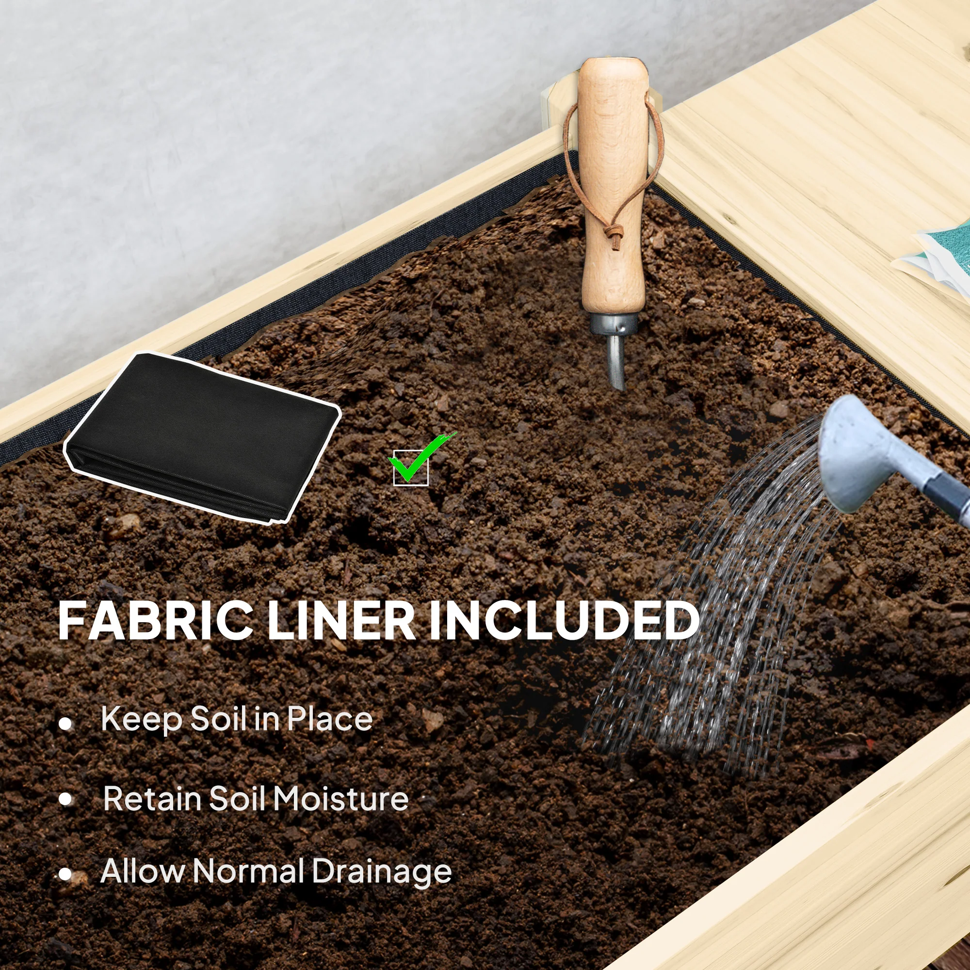 Elevated Wood Raised Garden Bed with Lockable Wheels & Foldable Side Tables, Natural - Image 8
