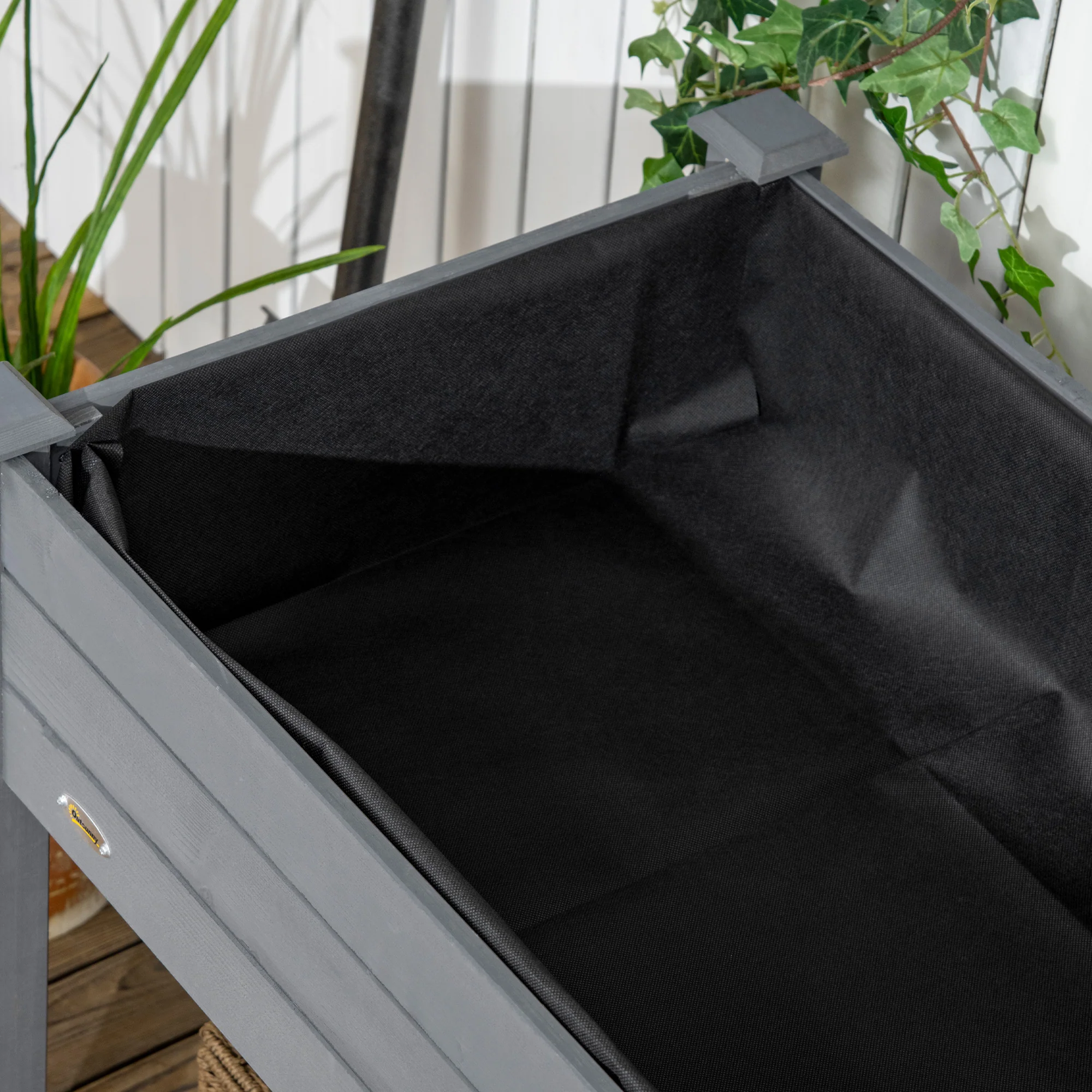 Raised Garden Bed with Lockable Wheels & Shelf, Dark Grey - Image 10