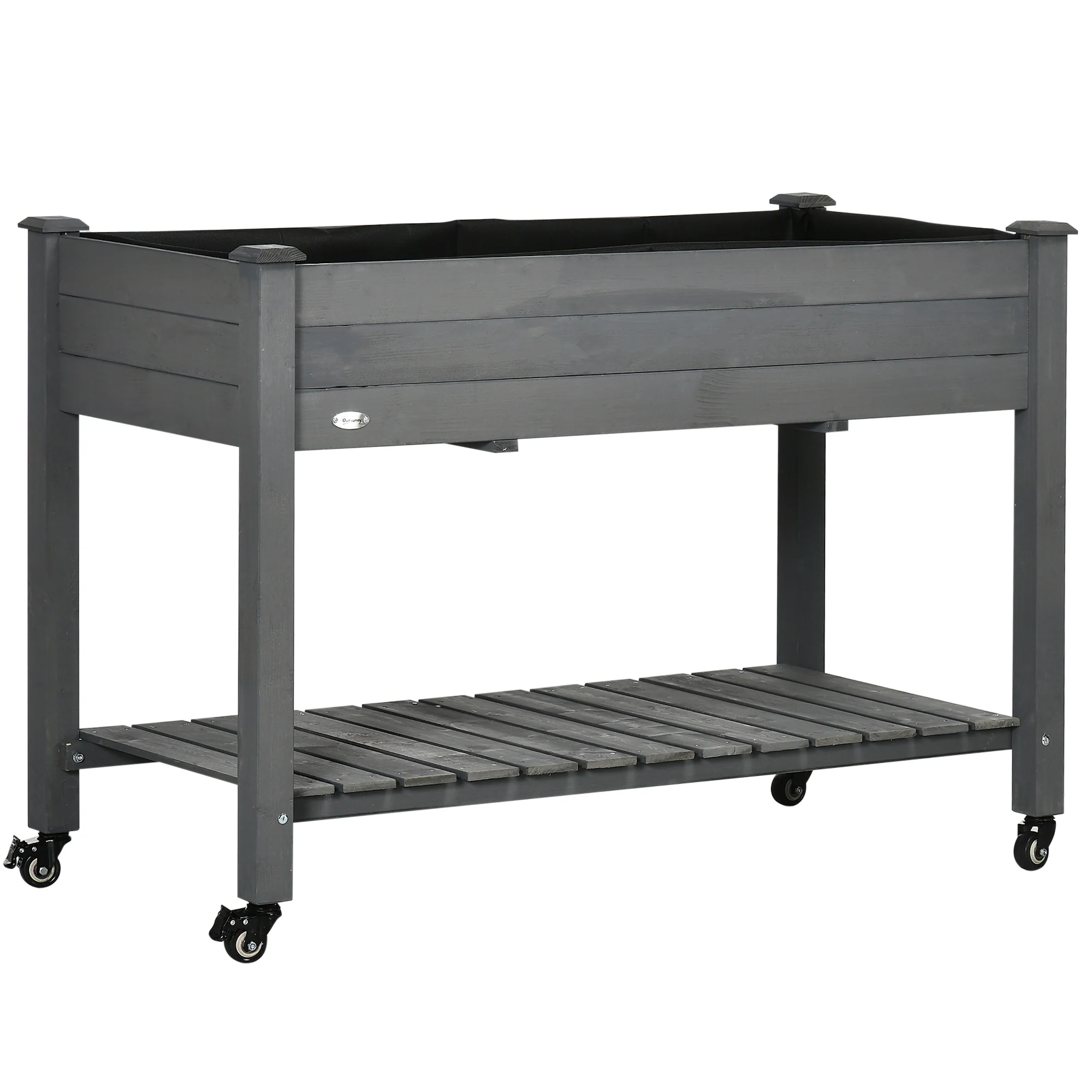 Raised Garden Bed with Lockable Wheels & Shelf, Dark Grey - Image 12