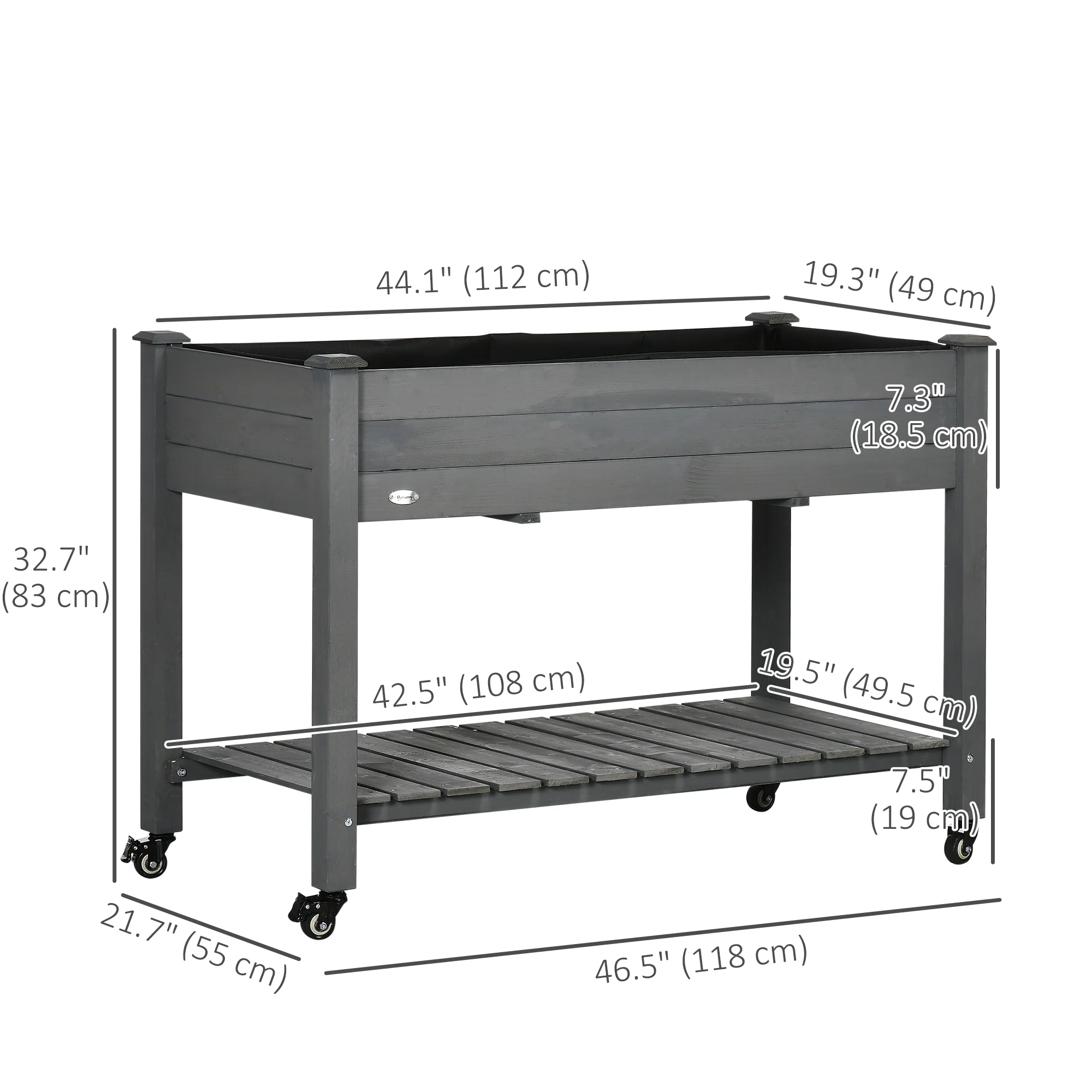 Raised Garden Bed with Lockable Wheels & Shelf, Dark Grey - Image 5