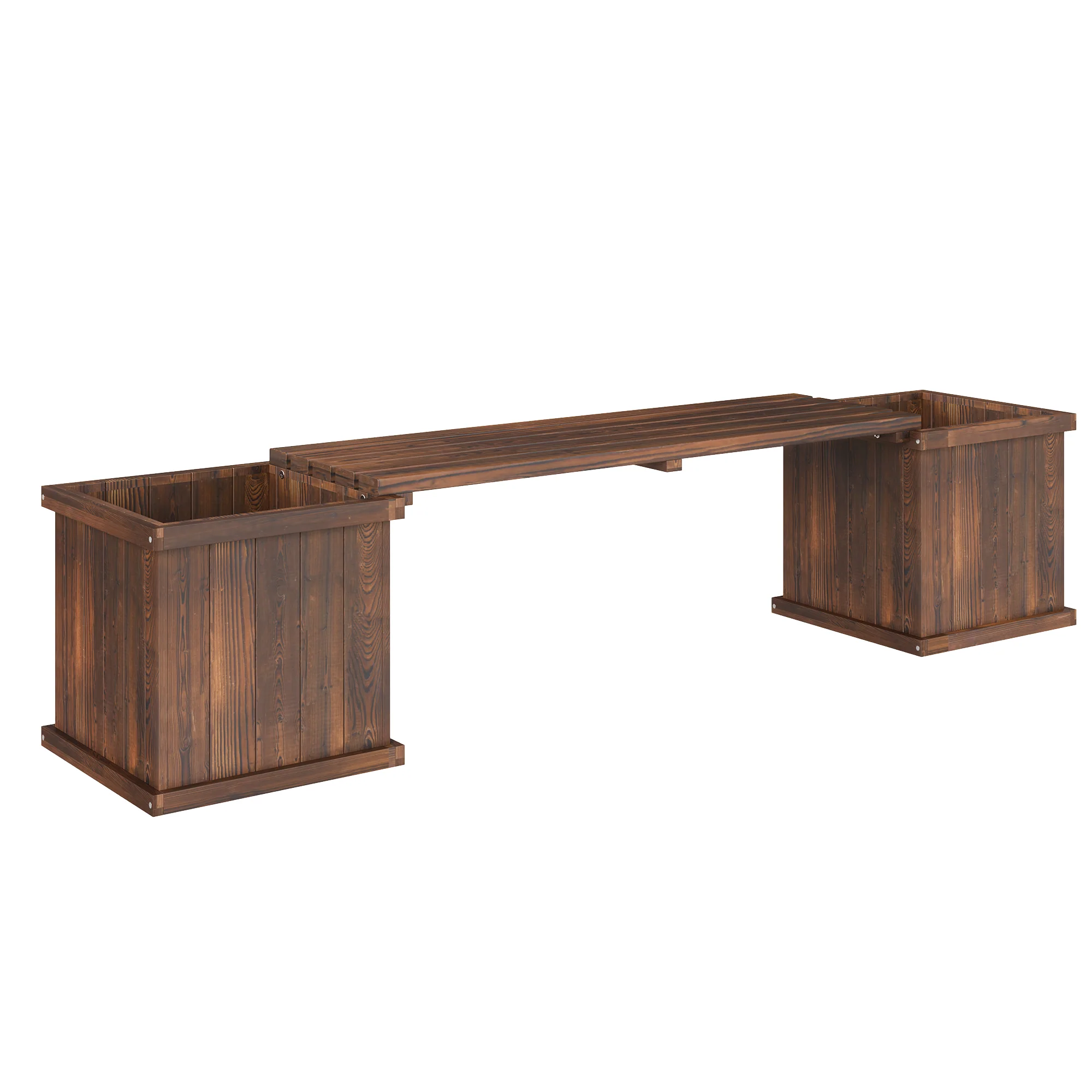 Wooden Planter & Bench Combination, 69.25" x 15" x 15.75", Carbonized - Image 12