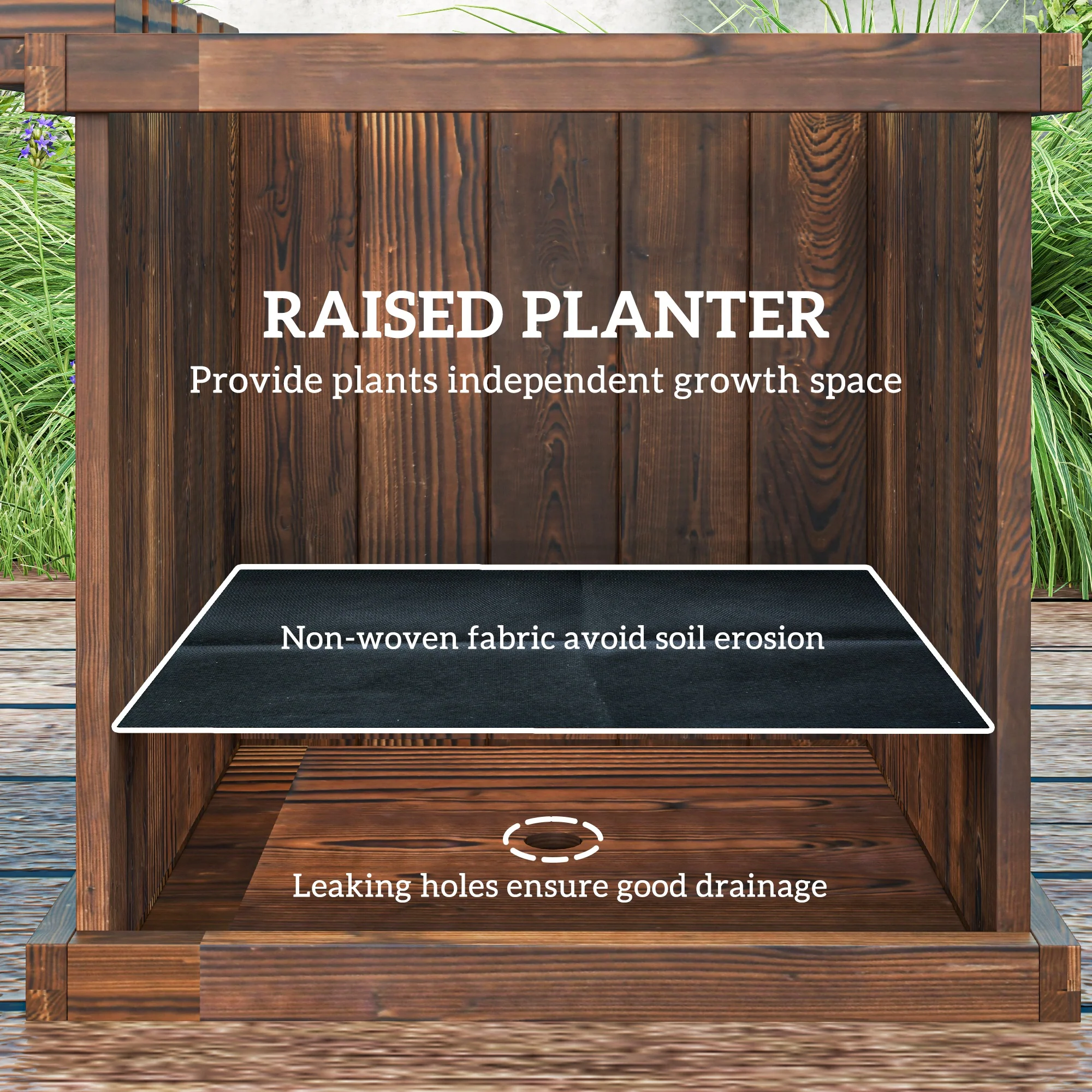 Wooden Planter & Bench Combination, 69.25" x 15" x 15.75", Carbonized - Image 7
