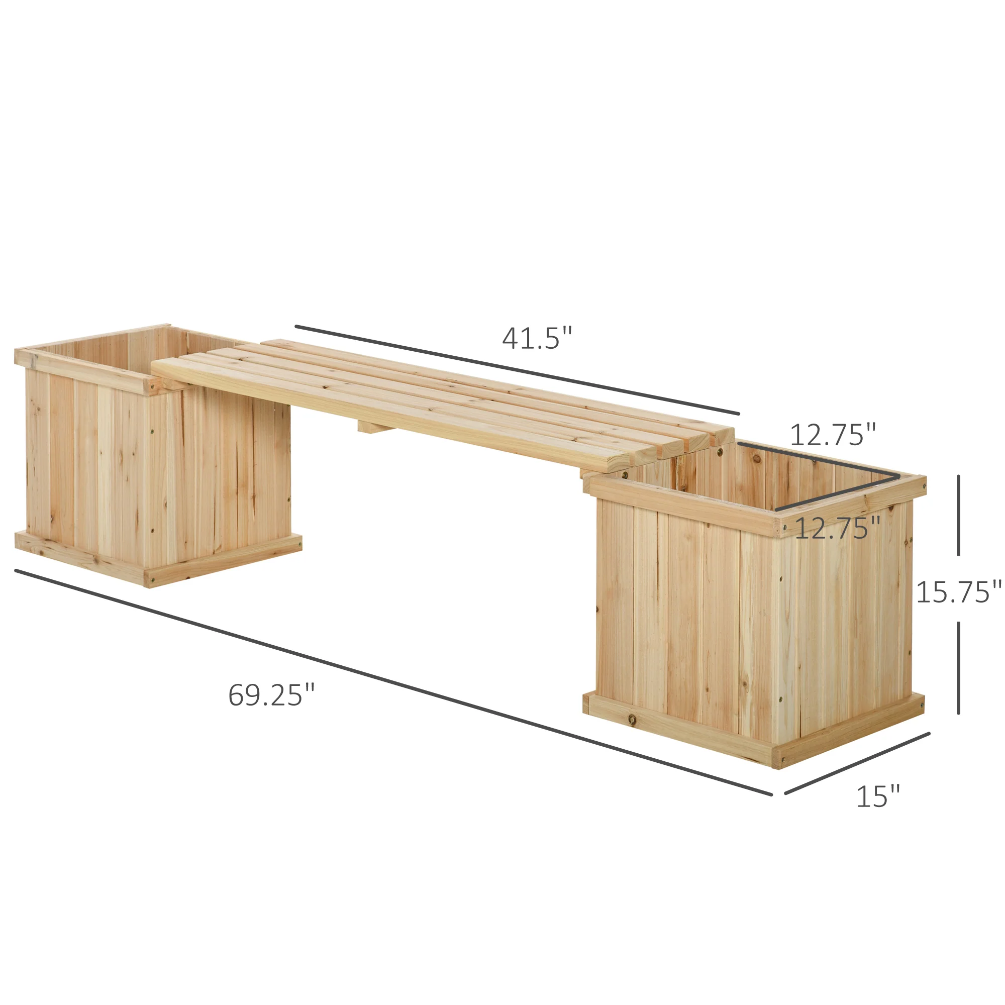 Wooden Planter & Bench Combination, 69.25" x 15" x 15.75", Natural - Image 5