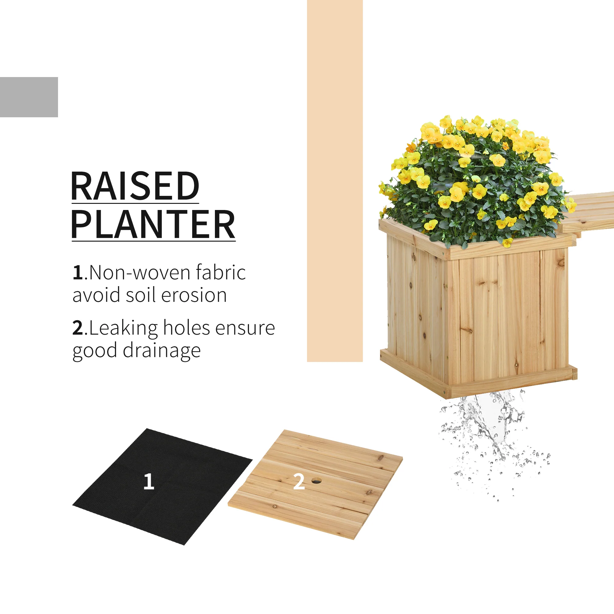 Wooden Planter & Bench Combination, 69.25" x 15" x 15.75", Natural - Image 7