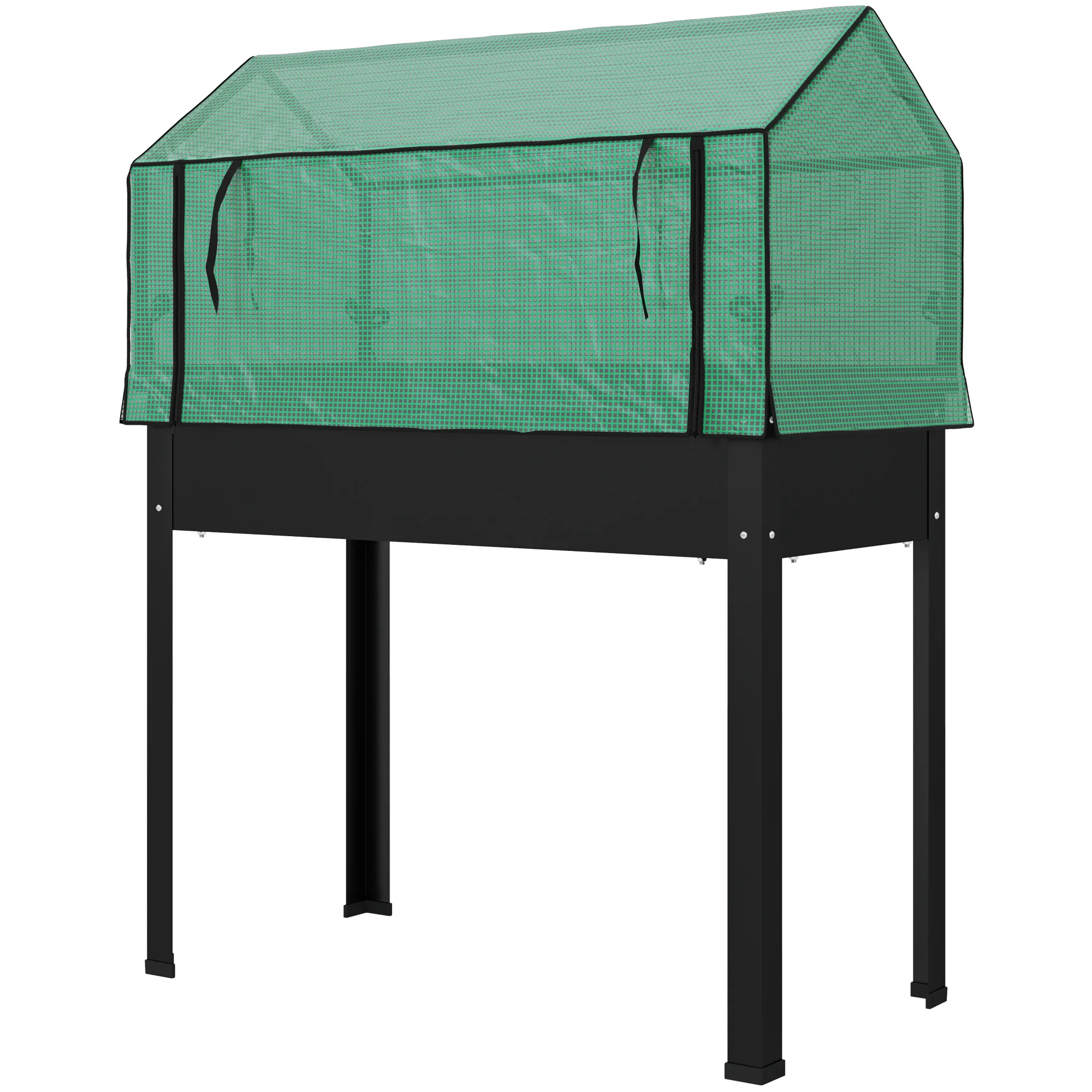 39.4" x 18.9" x 49.6" Raised Garden Bed with Flip-Up PE Greenhouse Cover & Drainage Hole, Black - Image 2