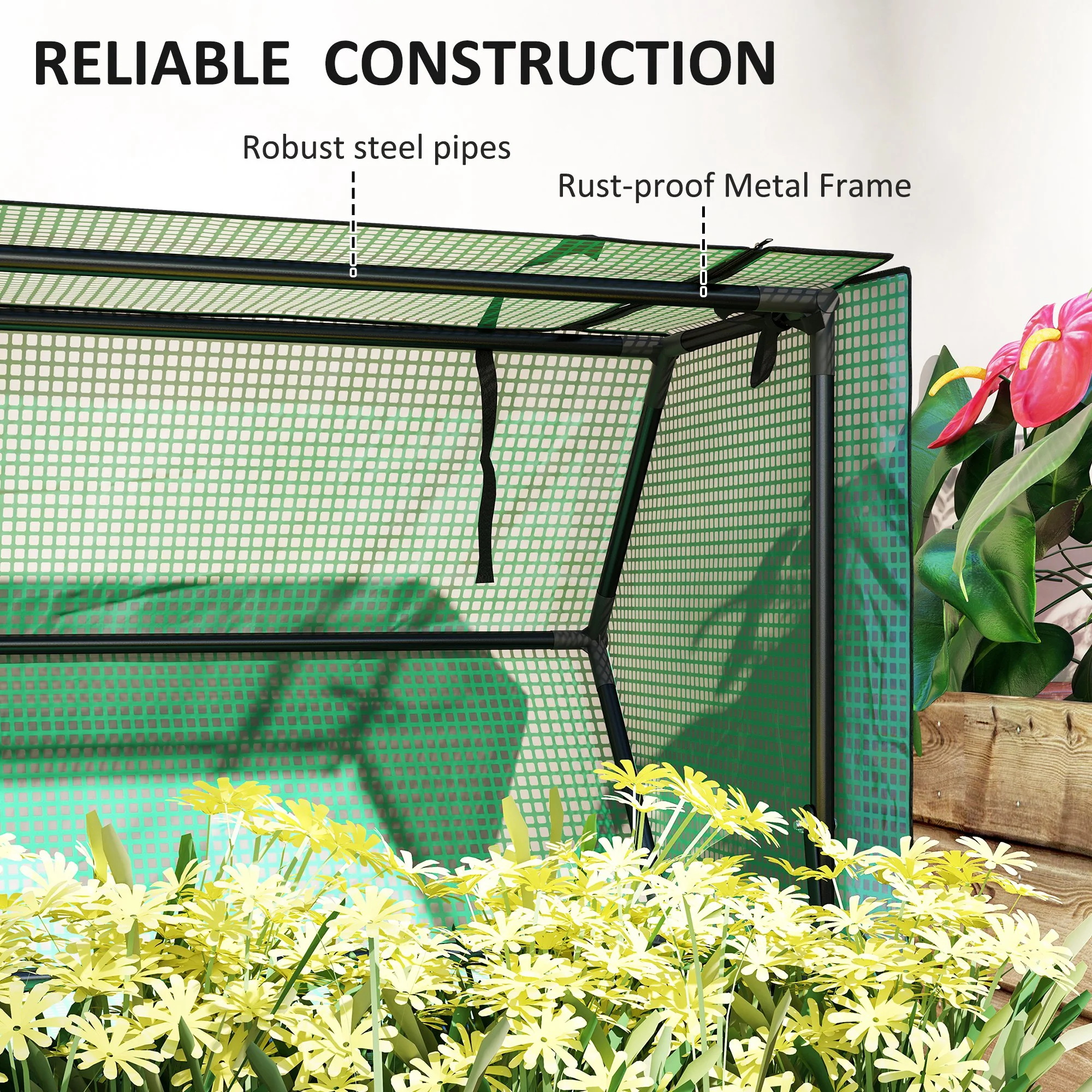 39.4" x 18.9" x 49.6" Raised Garden Bed with Flip-Up PE Greenhouse Cover & Drainage Hole, Black - Image 9