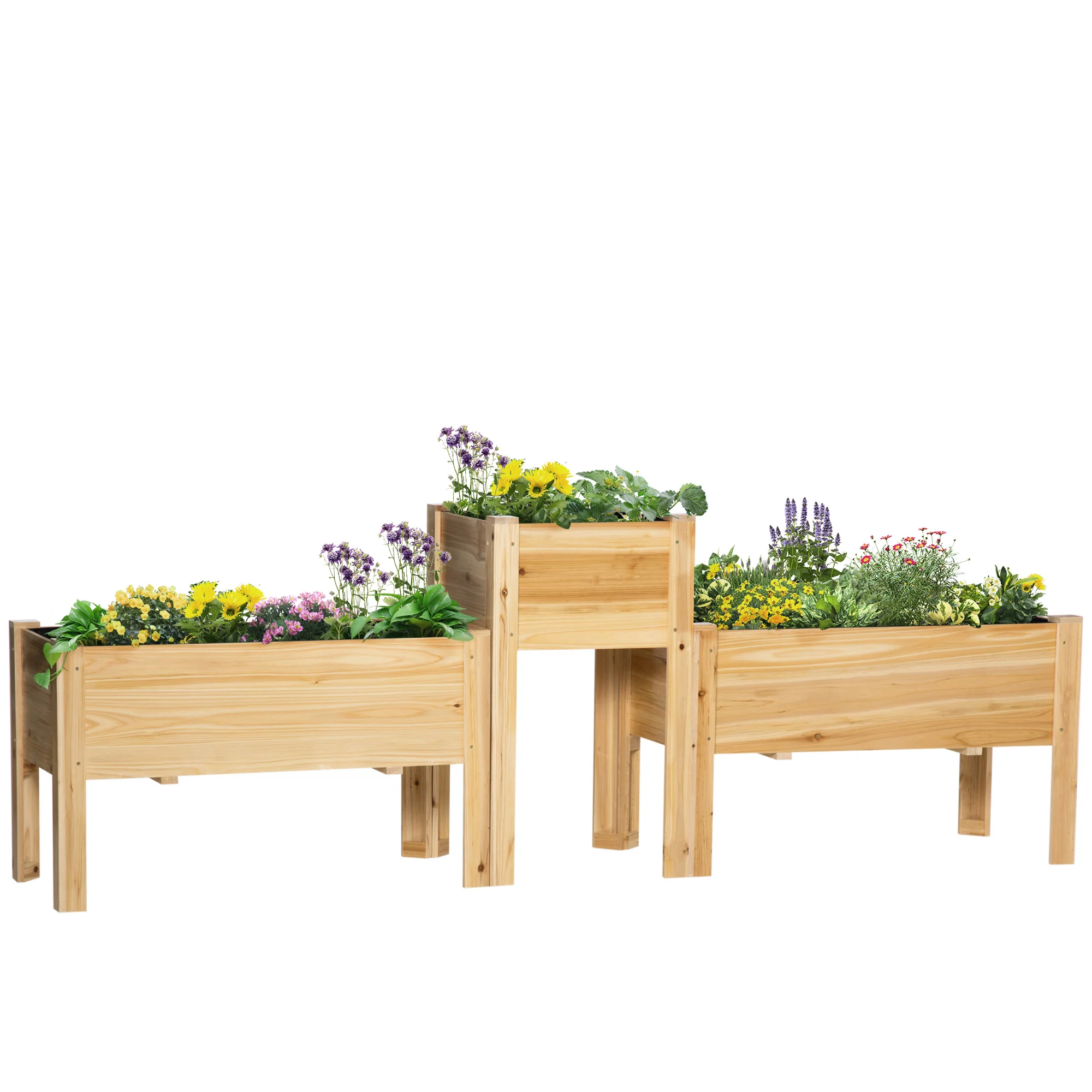 Elevated Raised Beds Set of 3, Wood Planter Box
