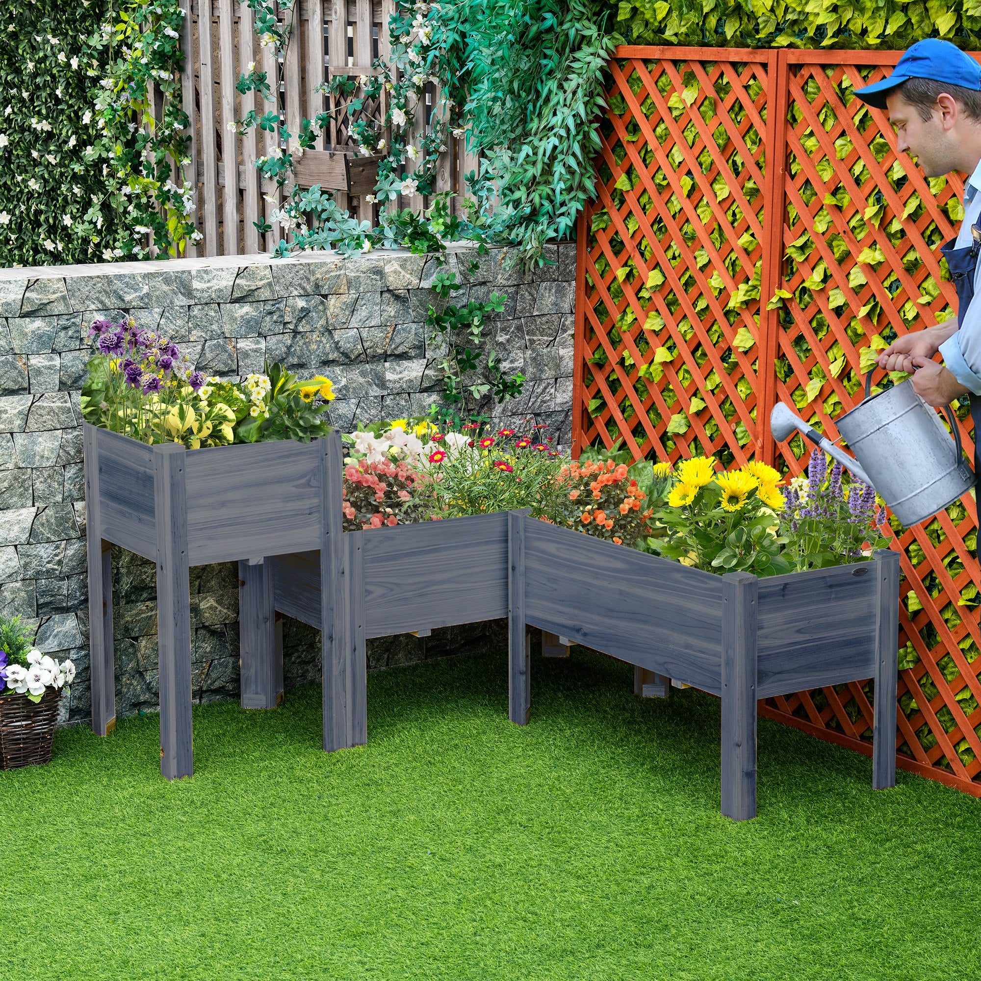 Raised Garden Bed Set of 3 with Legs and Bed Liner, Gray - Image 4