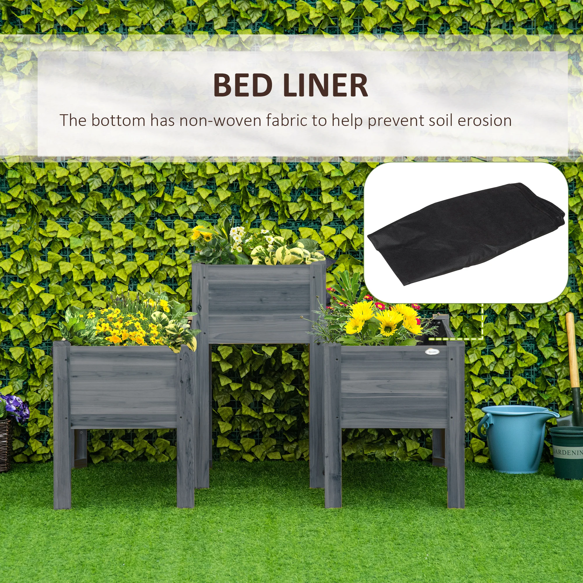 Raised Garden Bed Set of 3 with Legs and Bed Liner, Gray - Image 9
