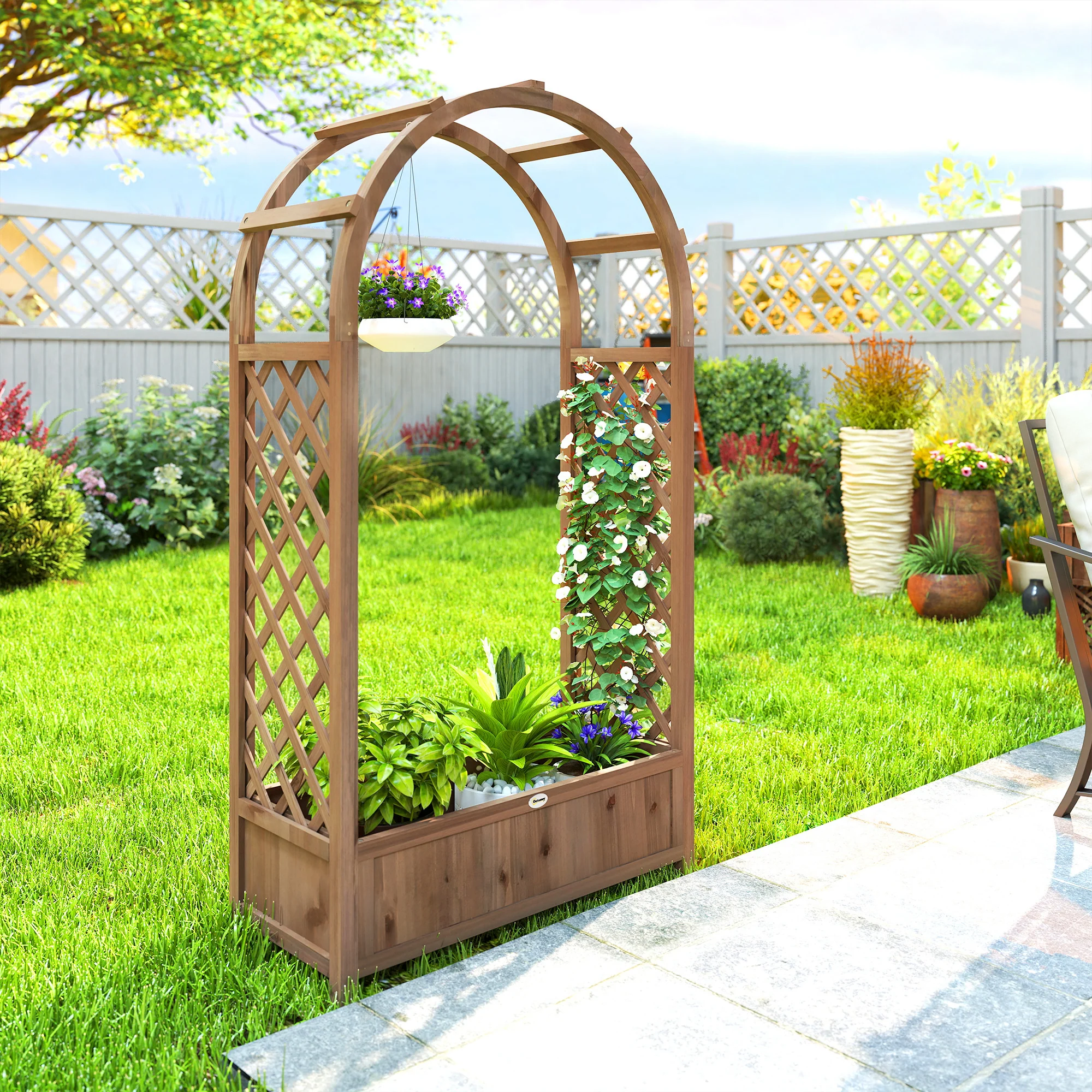 59.8" Raised Garden Bed with Arch Trellis for Climbing Plants, Dark Brown - Image 10