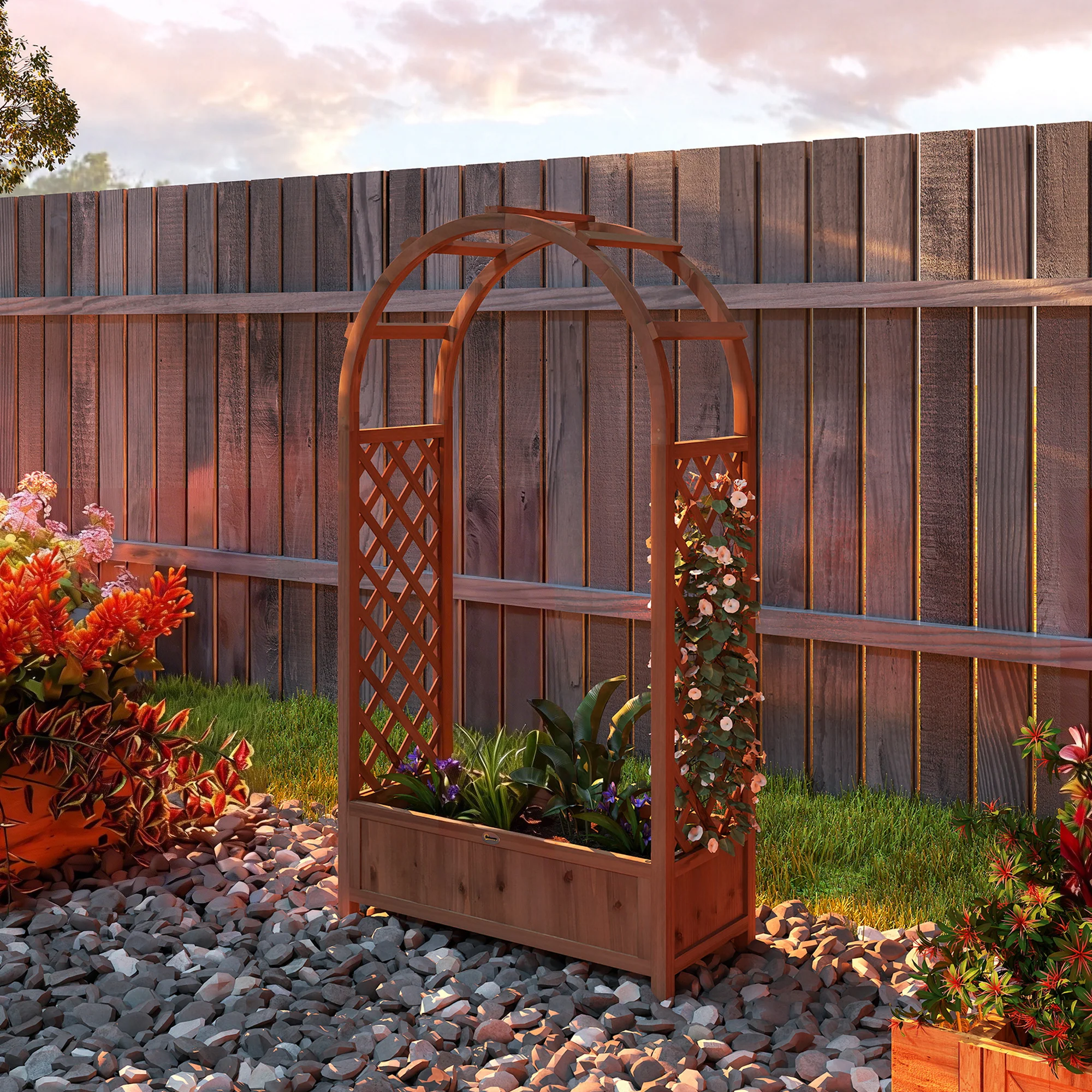 59.8" Raised Garden Bed with Arch Trellis for Climbing Plants, Dark Brown - Image 11