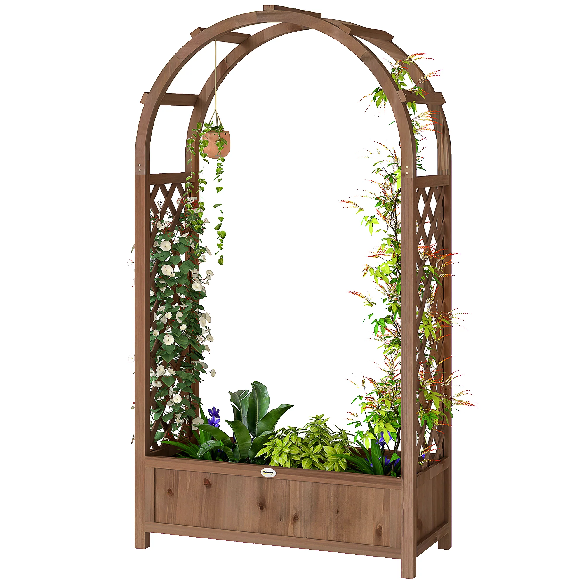 59.8" Raised Garden Bed with Arch Trellis for Climbing Plants, Dark Brown - Image 2