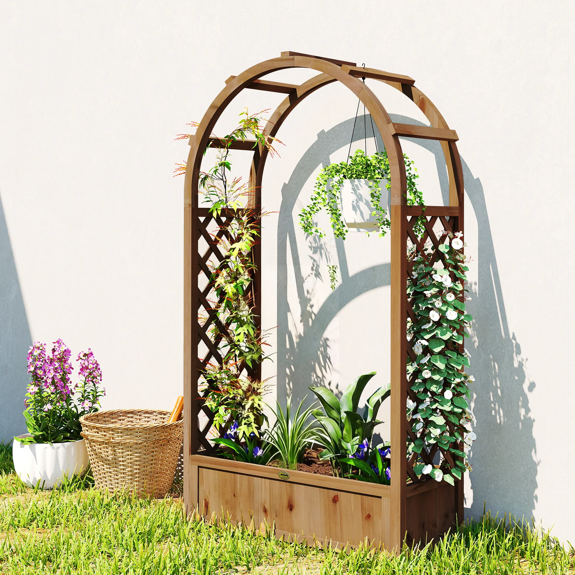 59.8" Raised Garden Bed with Arch Trellis for Climbing Plants, Dark Brown - Image 3