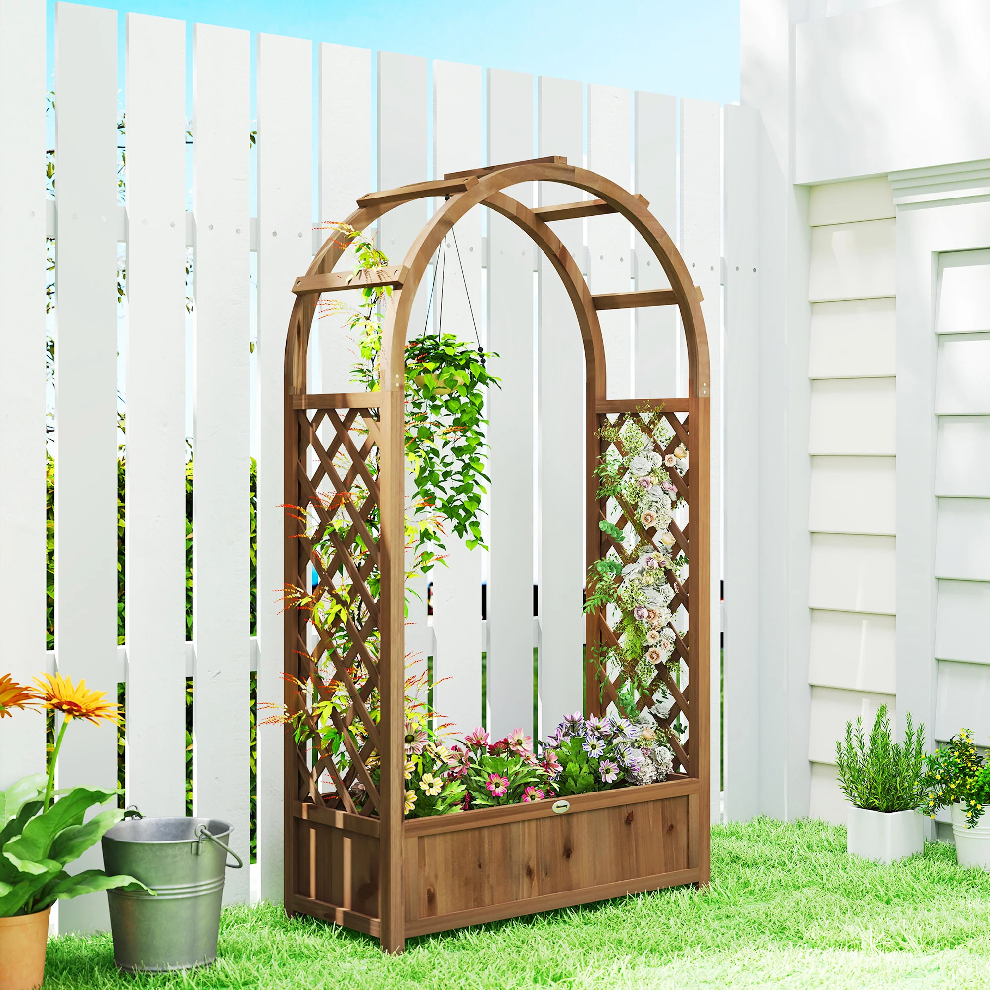 59.8" Raised Garden Bed with Arch Trellis for Climbing Plants, Dark Brown - Image 4