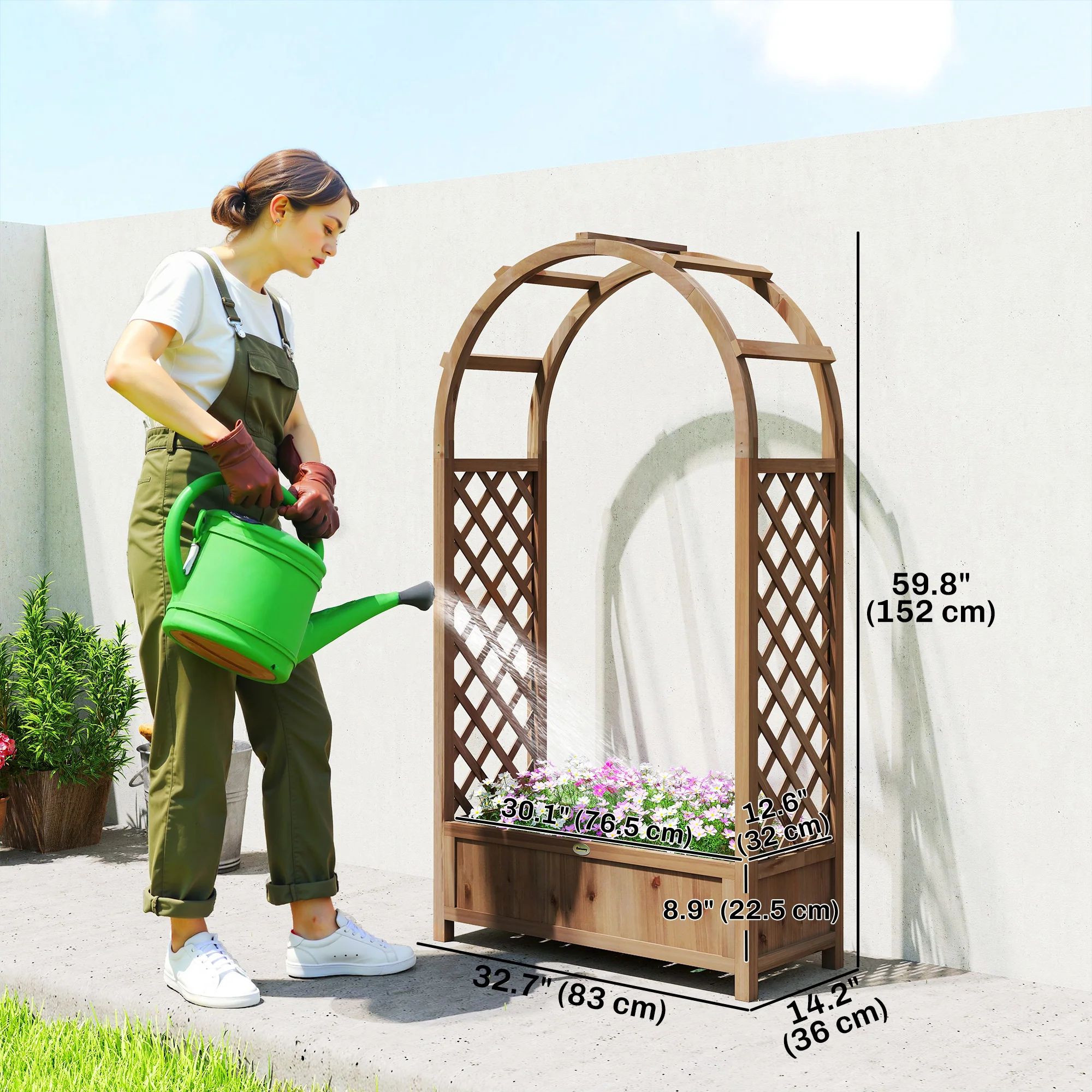 59.8" Raised Garden Bed with Arch Trellis for Climbing Plants, Dark Brown - Image 5