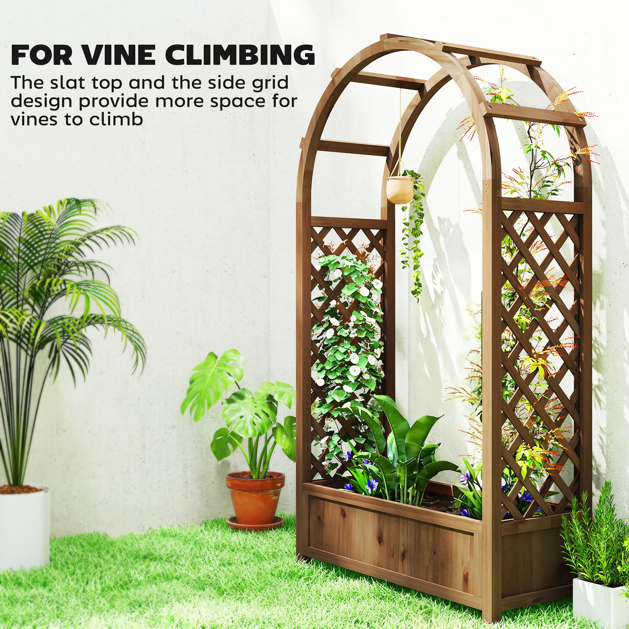 59.8" Raised Garden Bed with Arch Trellis for Climbing Plants, Dark Brown - Image 6