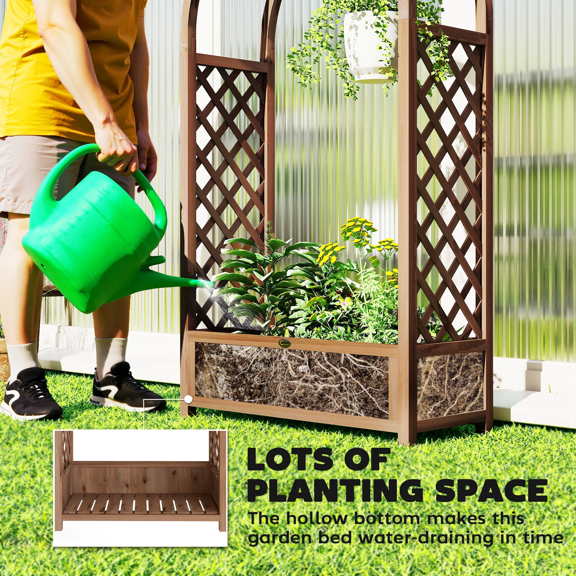 59.8" Raised Garden Bed with Arch Trellis for Climbing Plants, Dark Brown - Image 7