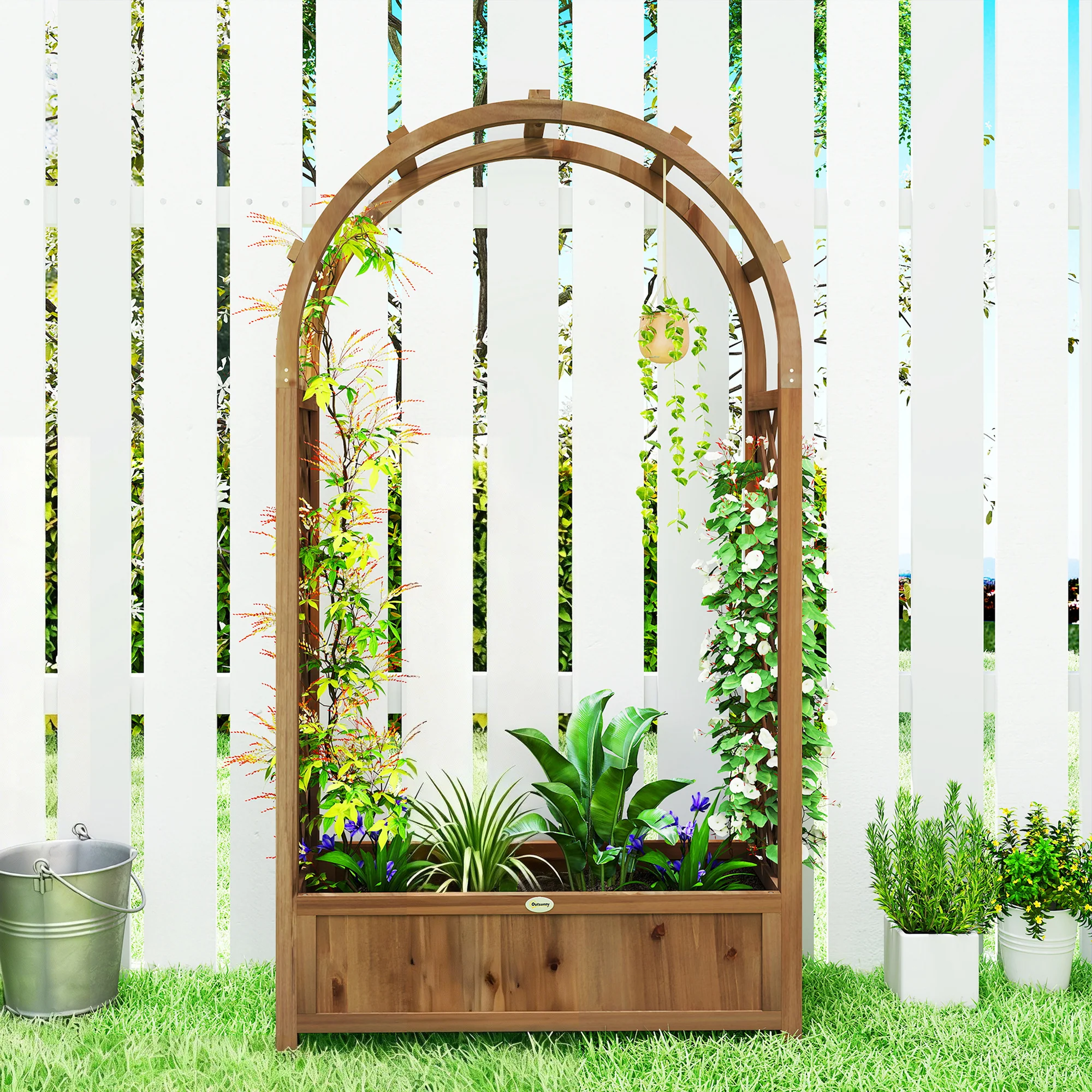 59.8" Raised Garden Bed with Arch Trellis for Climbing Plants, Dark Brown - Image 9