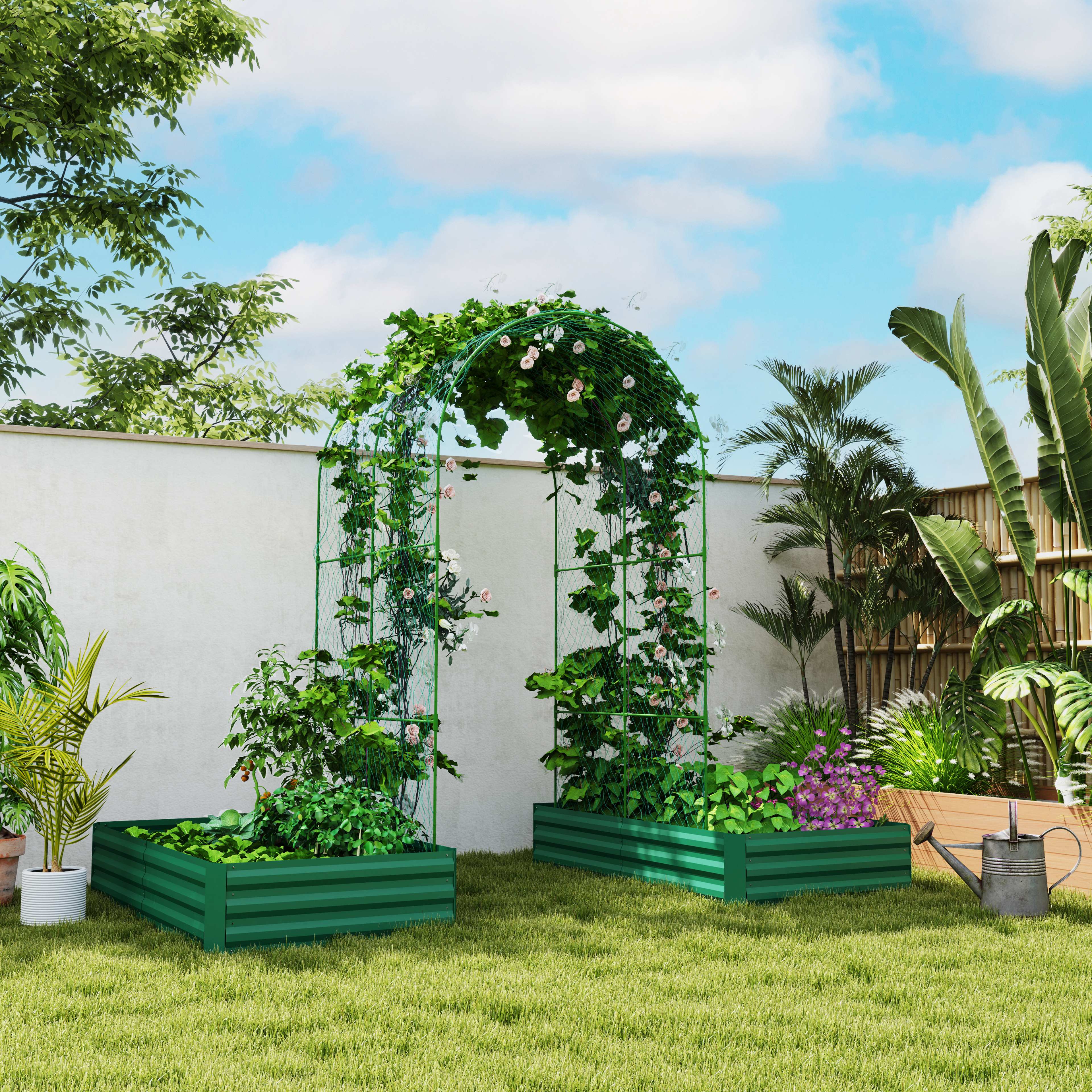 Galvanized Raised Garden Bed with Arch Trellis for Climbing Plants, Vegetables, Flowers - Image 3