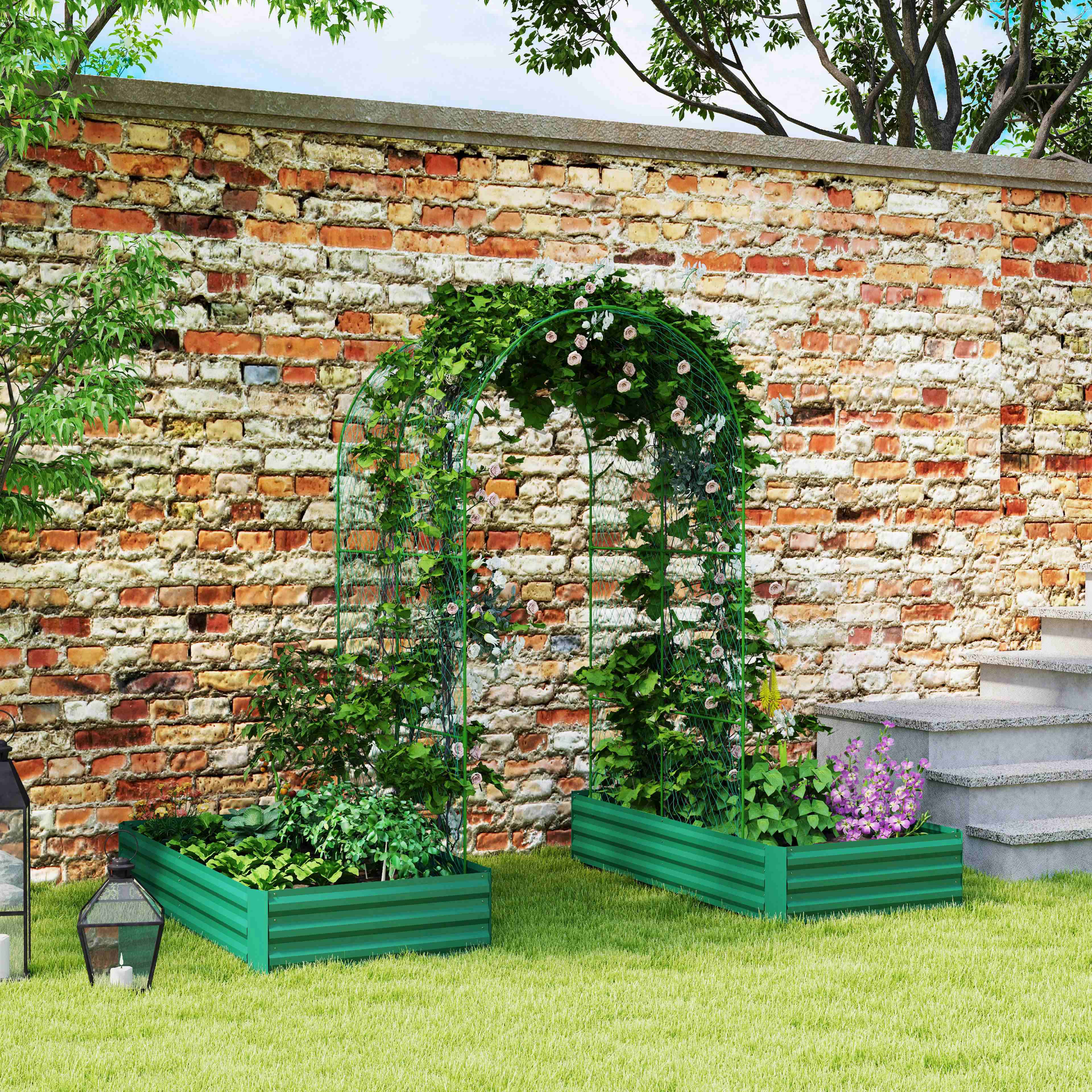 Galvanized Raised Garden Bed with Arch Trellis for Climbing Plants, Vegetables, Flowers - Image 4