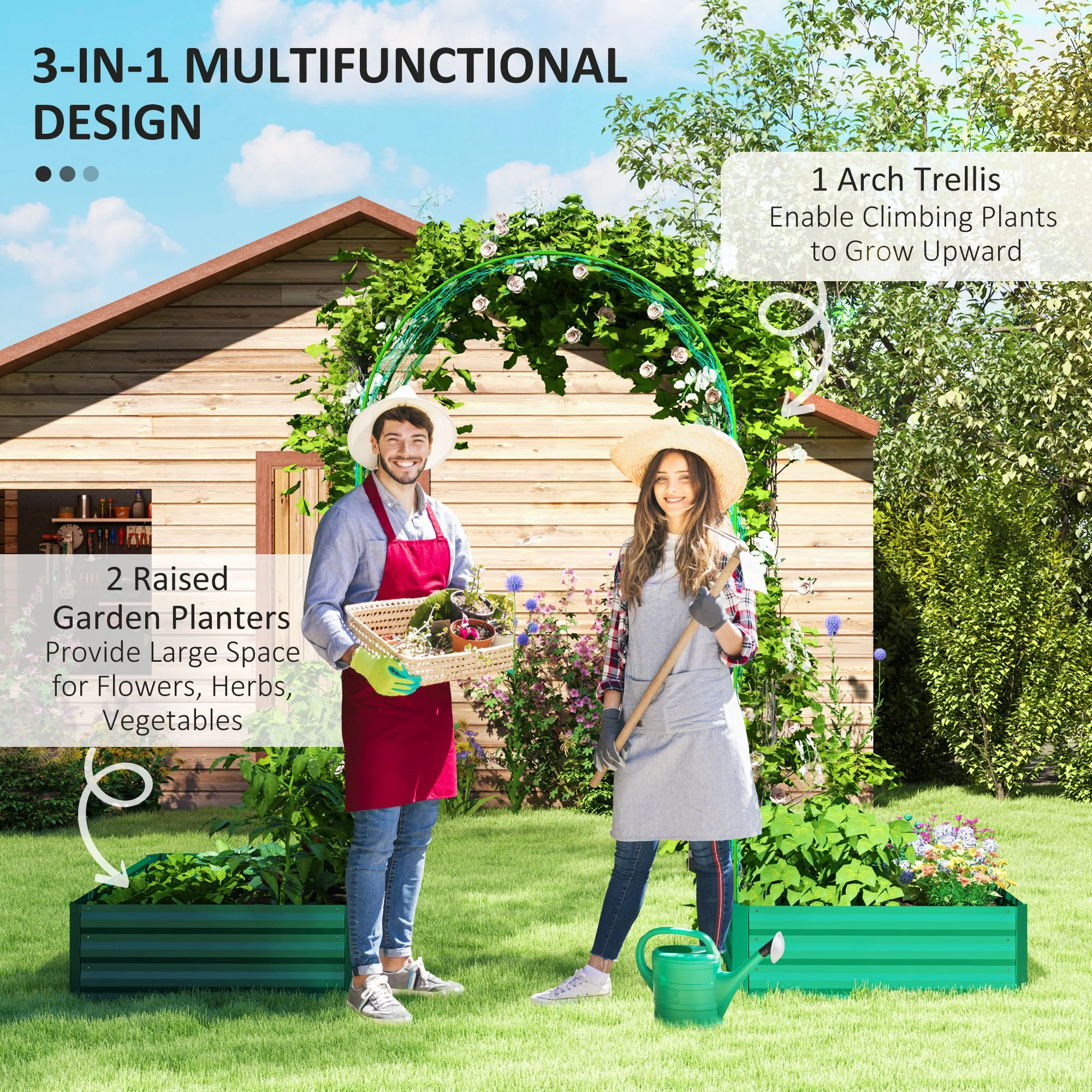 Galvanized Raised Garden Bed with Arch Trellis for Climbing Plants, Vegetables, Flowers - Image 6