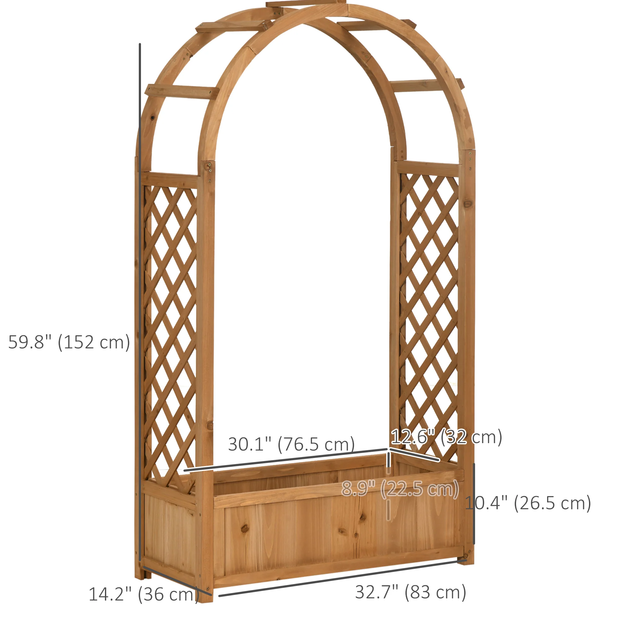 Raised Garden Bed with Arch Trellis, Freestanding Garden Planter Box, Outdoor Planter Container for Vine Climbing Plant Flower Herb, Brown - Image 5