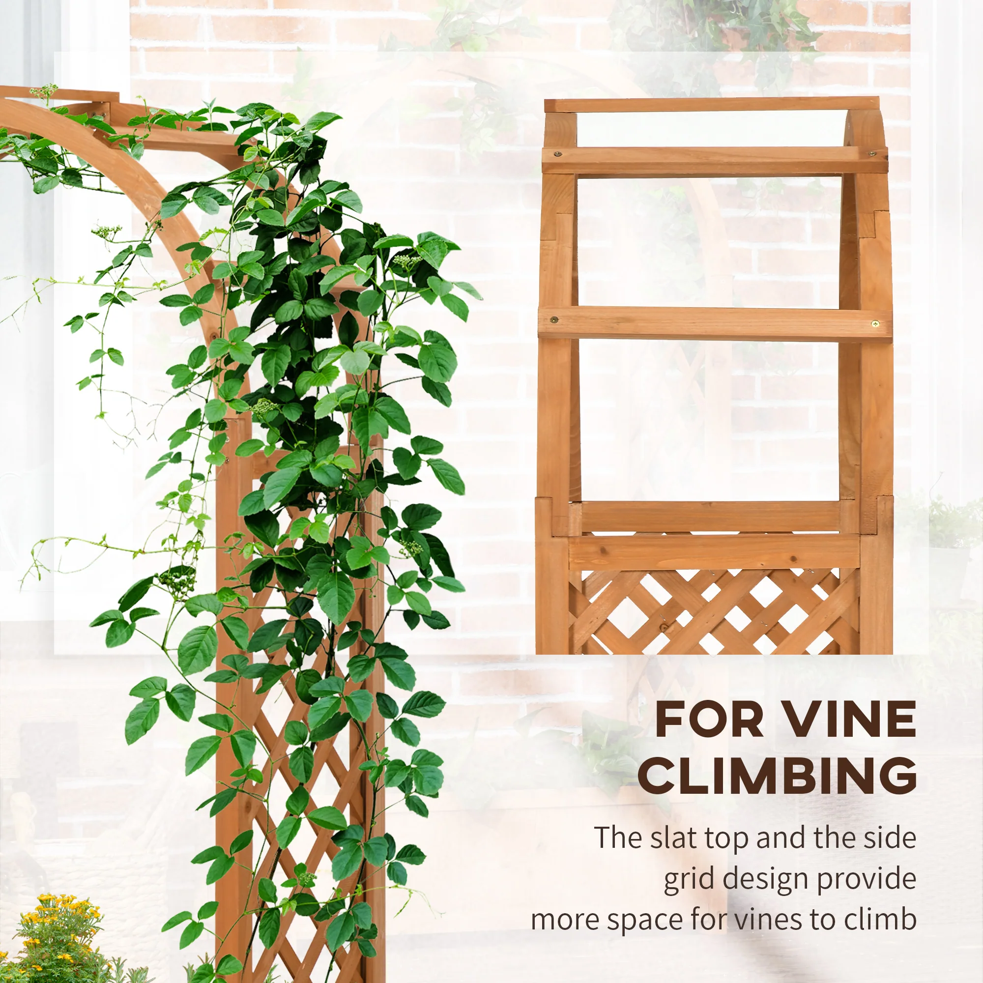 Raised Garden Bed with Arch Trellis, Freestanding Garden Planter Box, Outdoor Planter Container for Vine Climbing Plant Flower Herb, Brown - Image 6