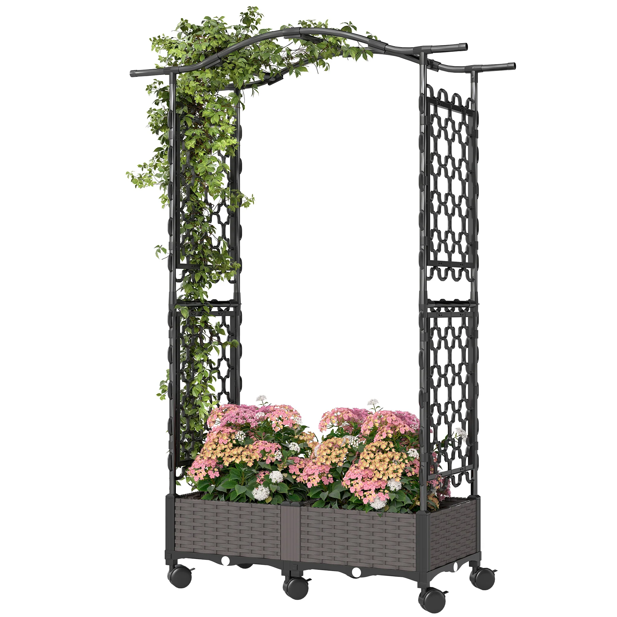 Raised Garden Bed with Arch Trellis, Wheels & Self Watering Planter - Image 2