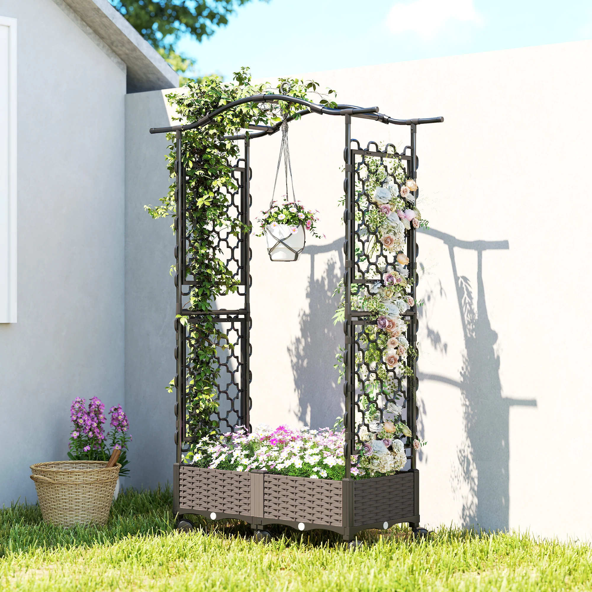Raised Garden Bed with Arch Trellis, Wheels & Self Watering Planter - Image 4