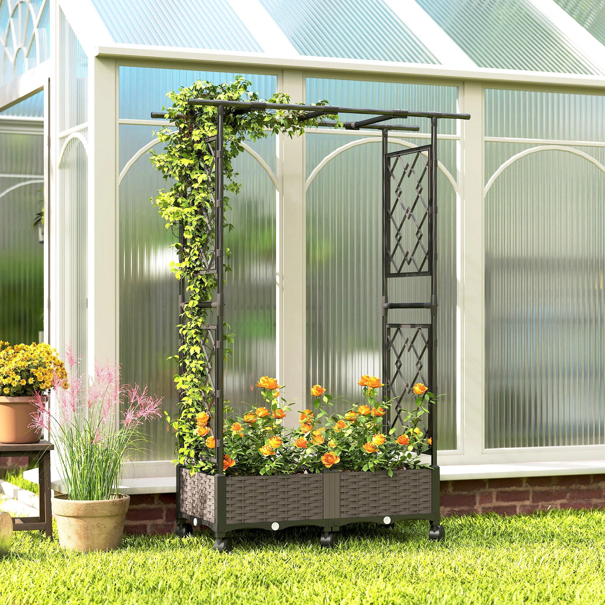 Raised Garden Bed with Arch Trellis, Wheels and Self-Watering Design - Image 11