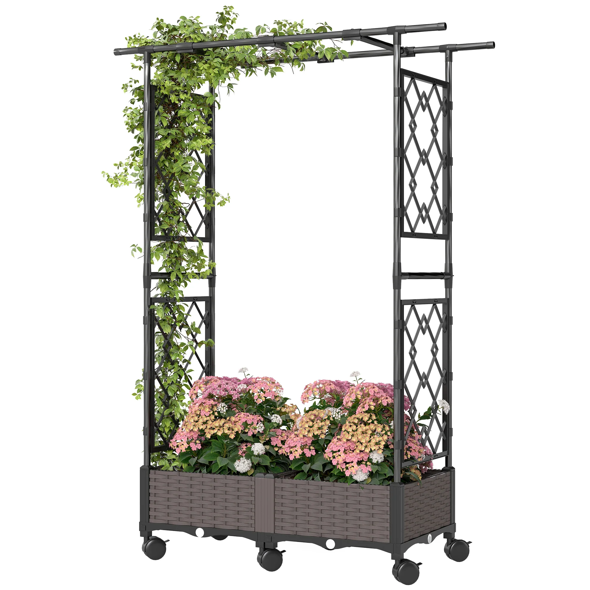 Raised Garden Bed with Arch Trellis, Wheels and Self-Watering Design - Image 2