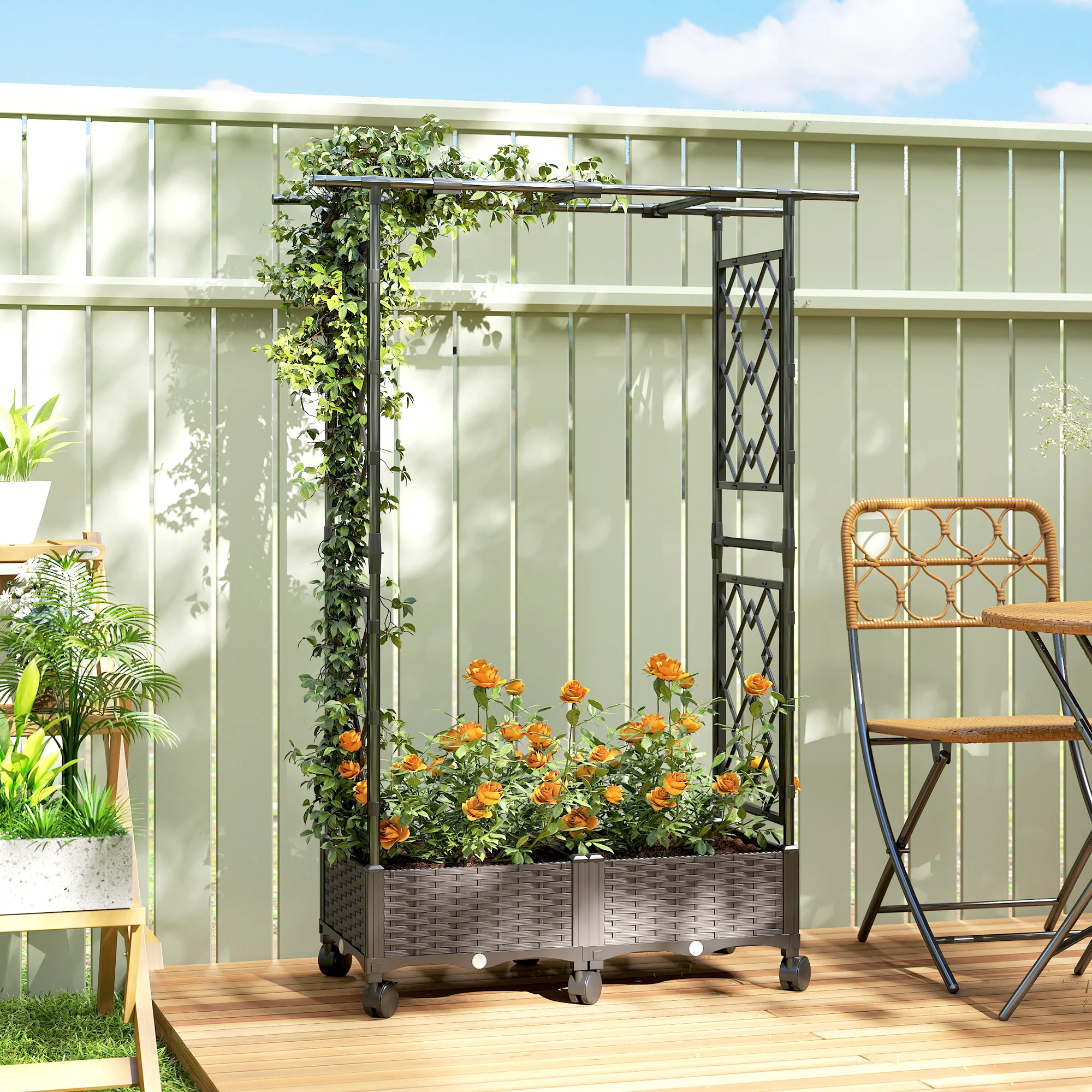 Raised Garden Bed with Arch Trellis, Wheels and Self-Watering Design - Image 3